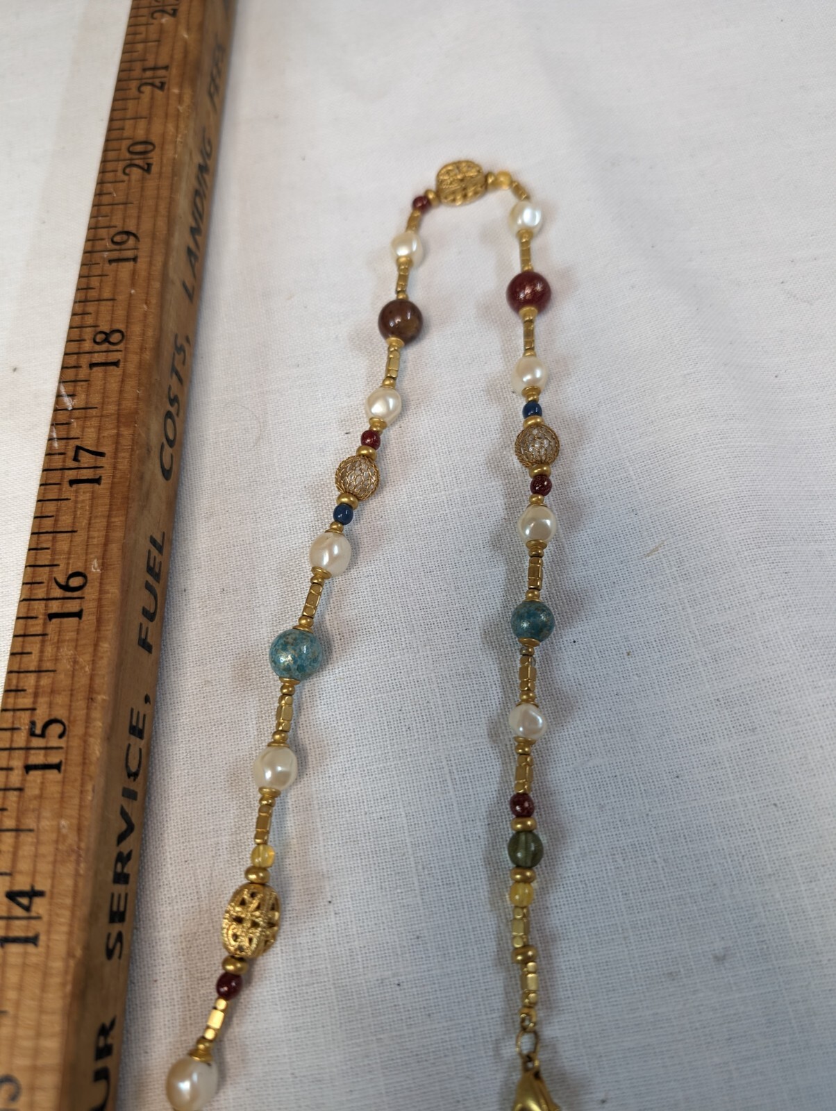 Vintage Necklace – Polished Stone Beads – Gold Tone Fashion Necklace 20 In