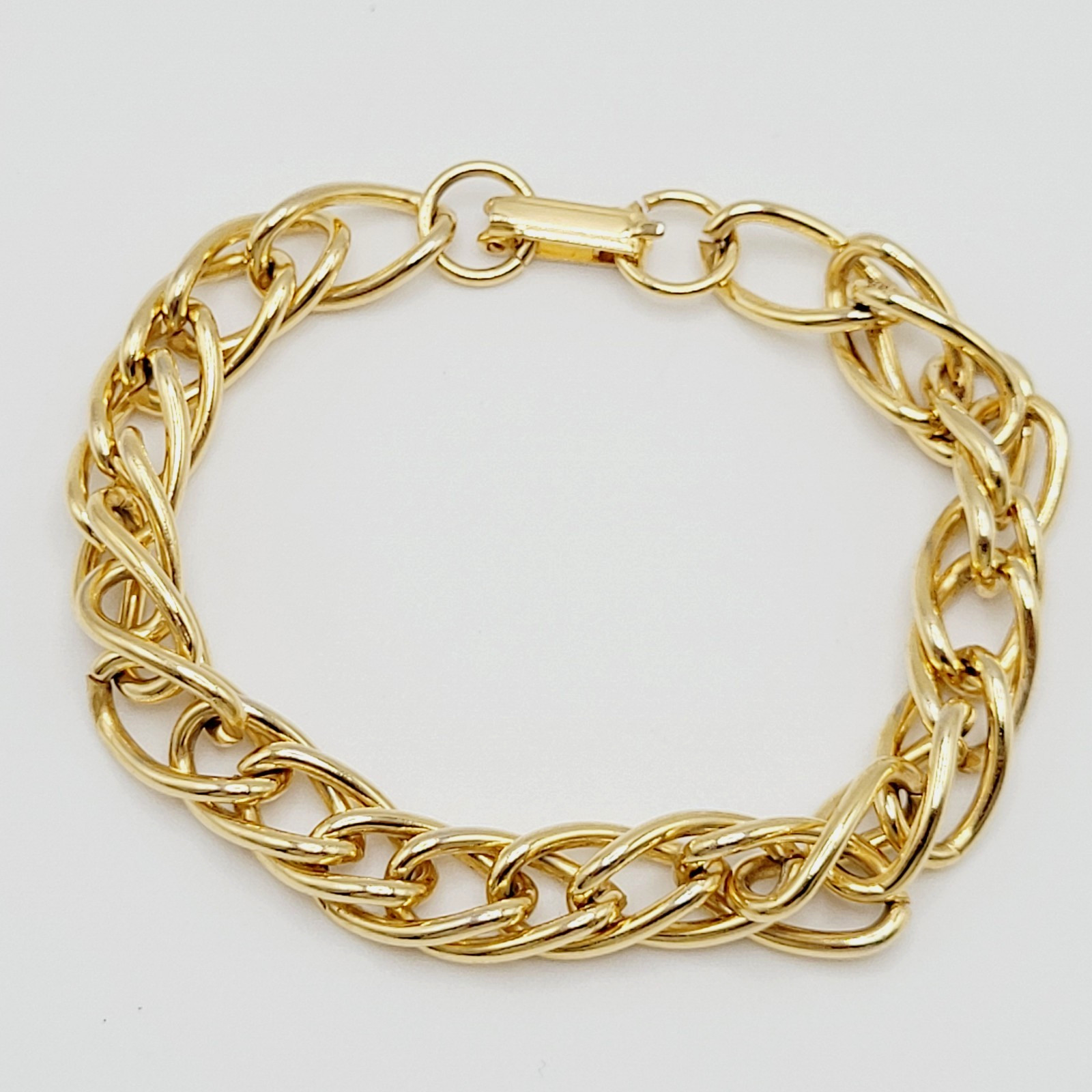 Fancy Oval Link Fancy Curb Shiny Gold Tone Vintage Chain Bracelet 7.25 Inch