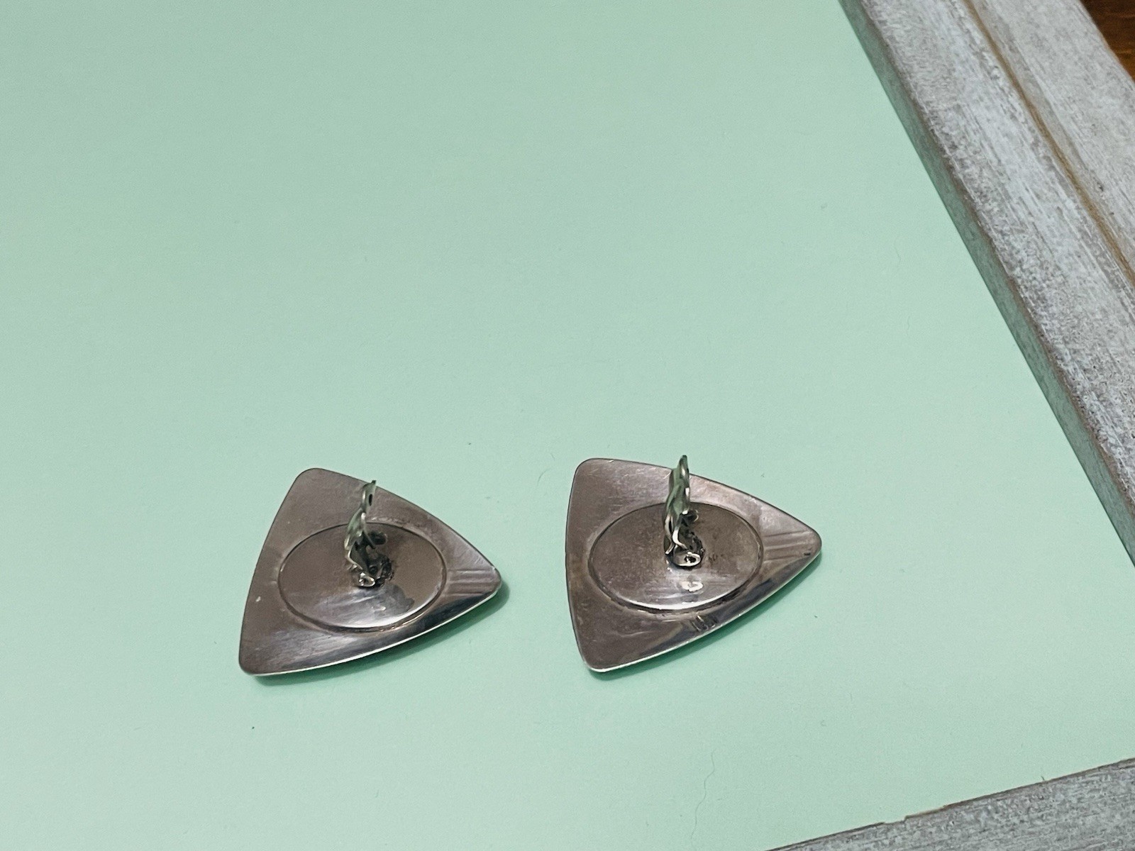 N/A? Zuni Style Mosiac Sterling Silver Earrings Clip-on Large Vintage/Retro 20g