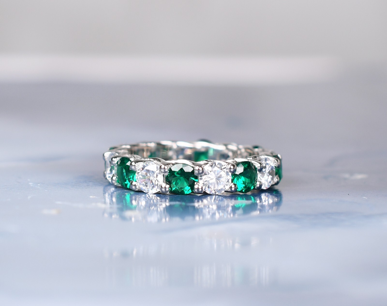 Emerald With Diamond Ring Birthday Gifts For Her Round Stacking Ring Birthstone