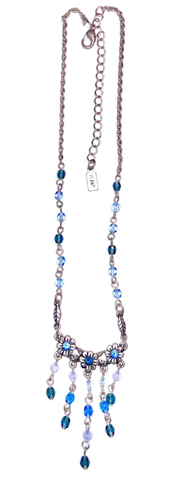 VINTAGE🇺🇸1928 FLOWER SAPPHIRE BRILLIANCE BLUE AUSTRIAN CRYST SLVR NECKLACE✨VTG