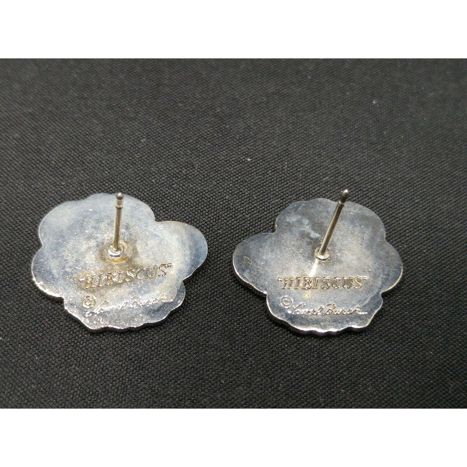 Laurel Burch “Hibiscus” Pink Post Earrings, Rhodium Plated Silver Tone, 1980s