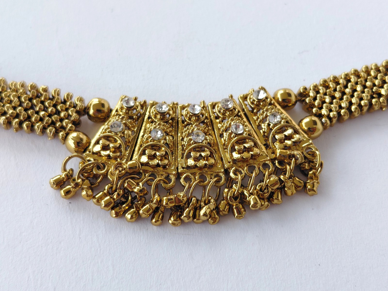 Vintage Necklace Indian Kundan Bridal Choker Adjustable Gold Tone Rhinestone