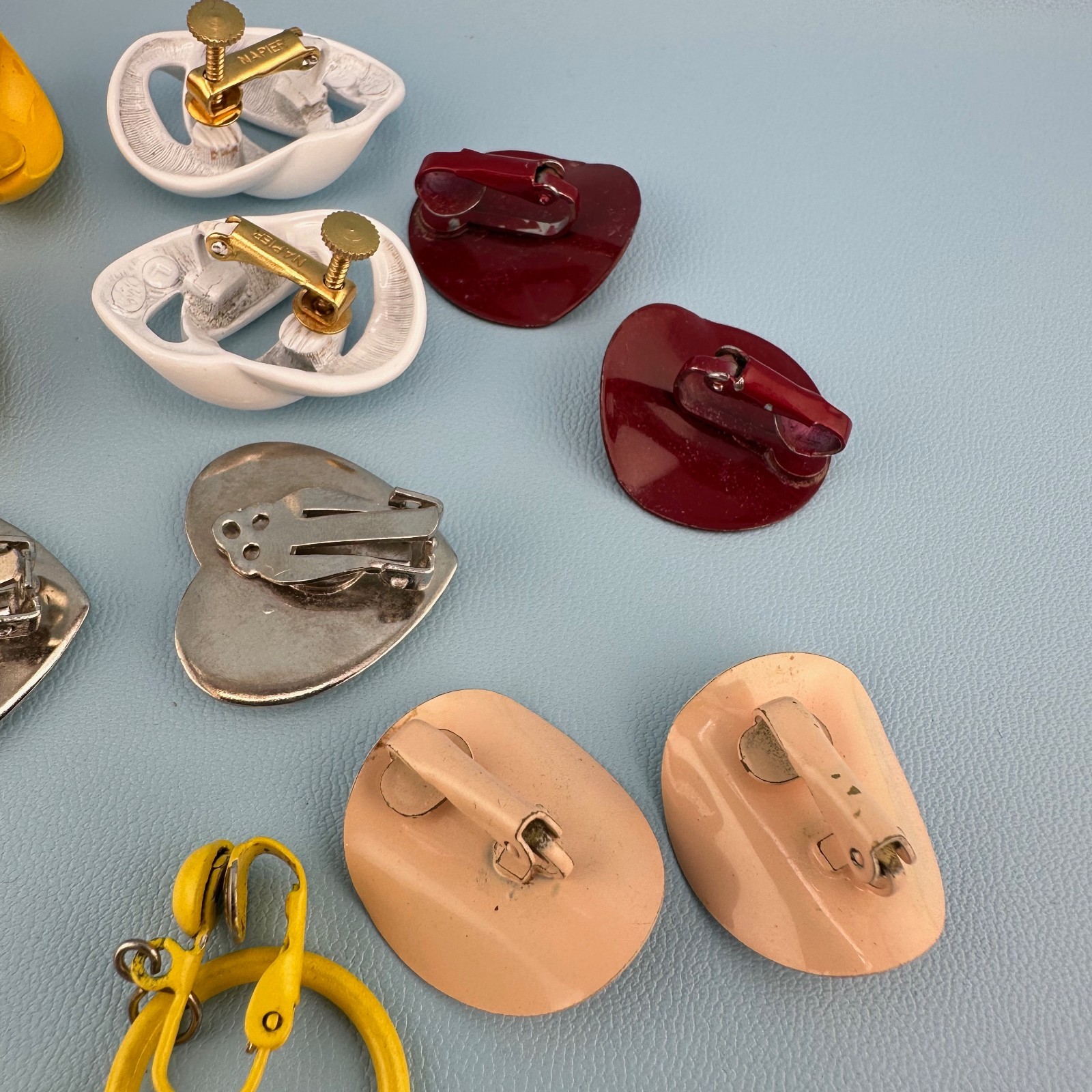 Vintage Enamel Metal Earrings Lot Clip On Bright Colorful 1980s Retro Pop MOD