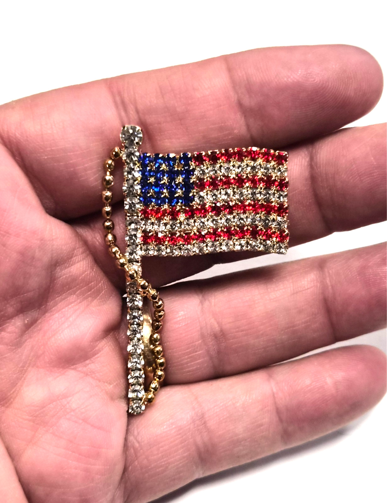 Vintage 70’s American Flag 4th of July Paved Rhinestones Patriotic Pin / Brooch