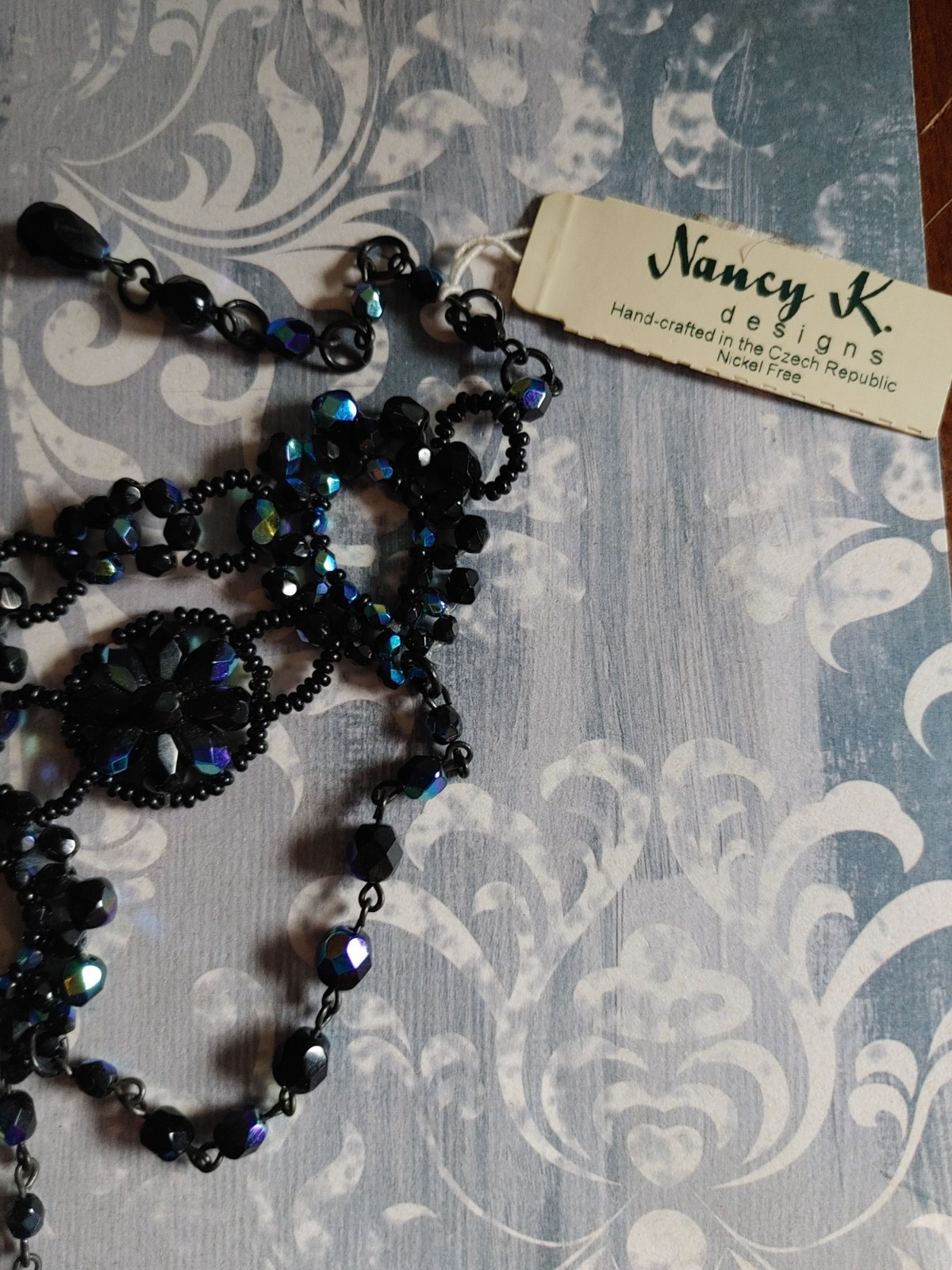 Vintage bead necklace NWT Nancy K designs Czech Republic black iris collar