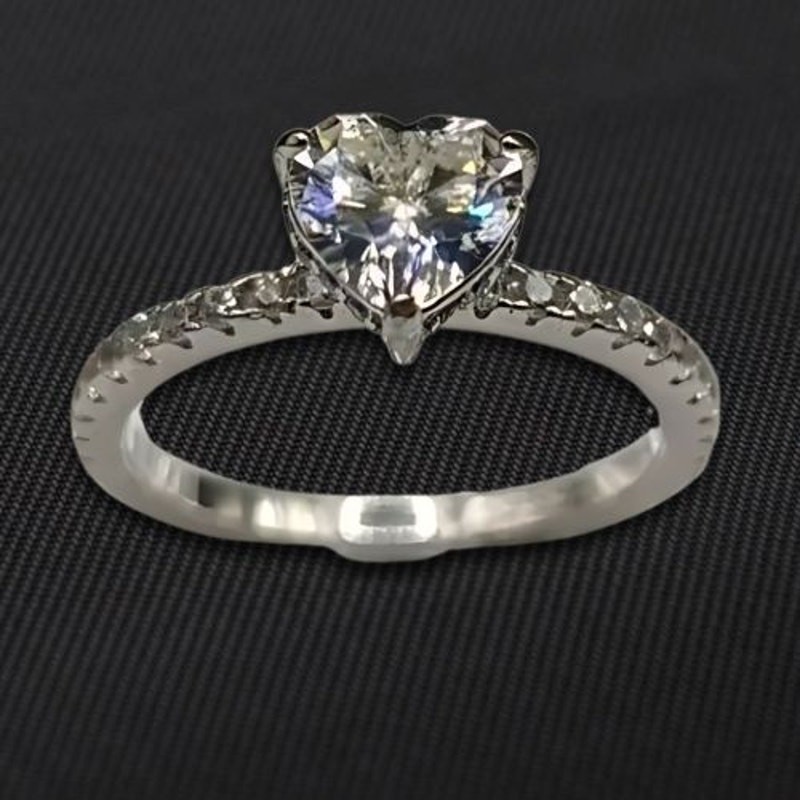 Moissanite Heart Engagement Ring Gemstone Hidden Halo CZ Sterling Silver 6 NWT