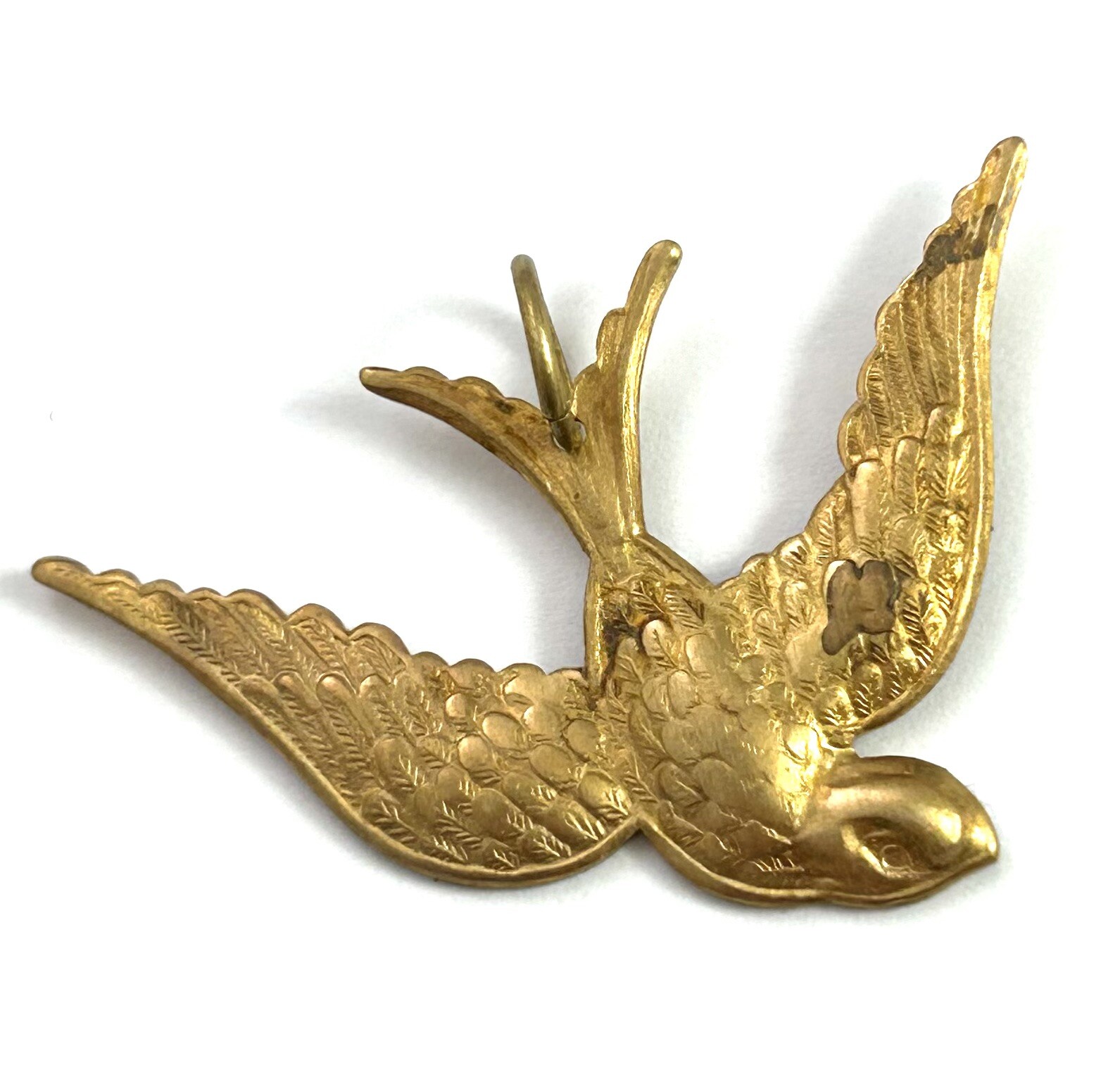 Vintage Charm Necklace Pendant Flying Bird Brass Jewelry – Tarnished As Is