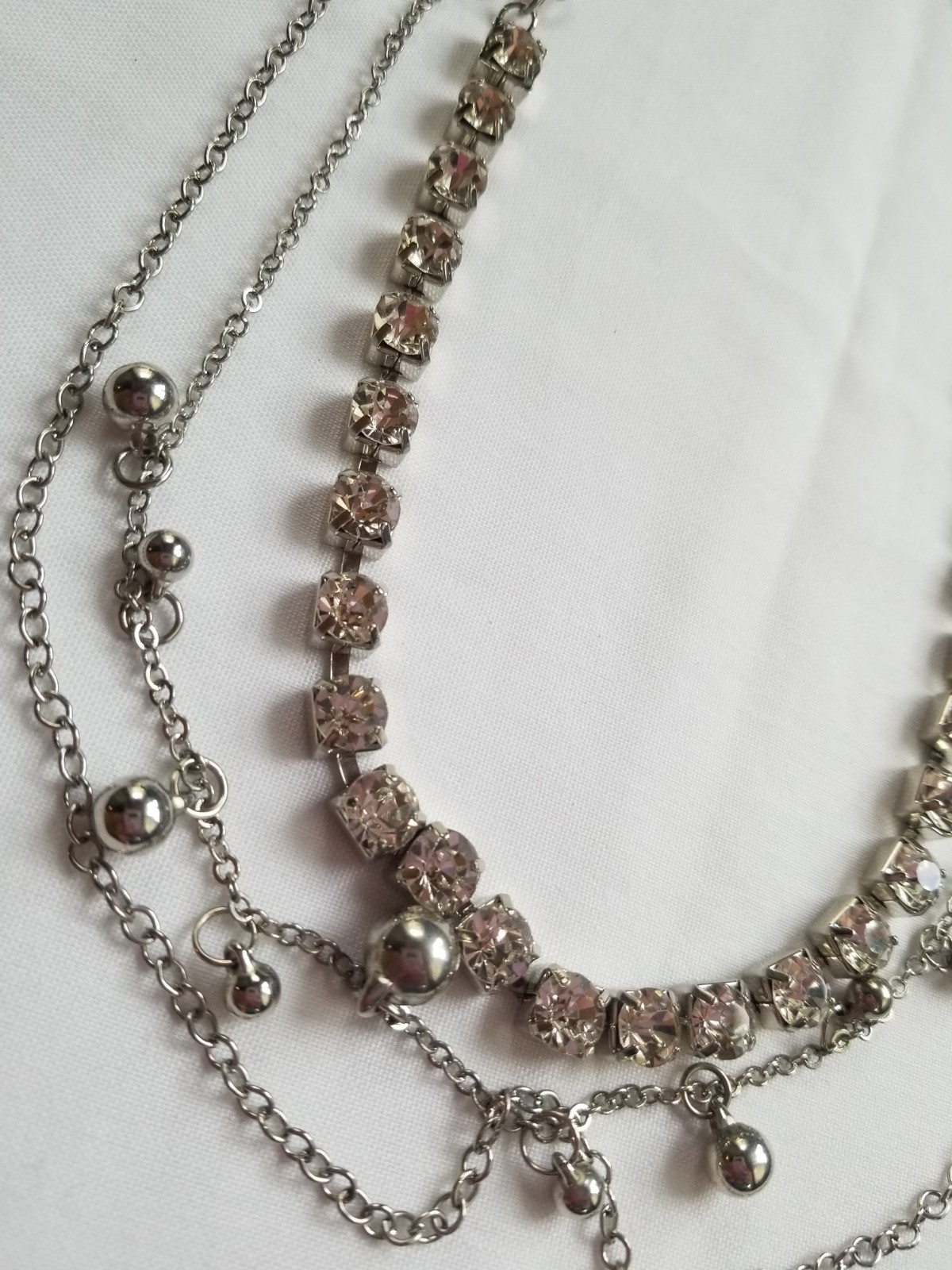 Vintage Glam Rhinestone Layered Necklace Silvertone Sparkle Clear