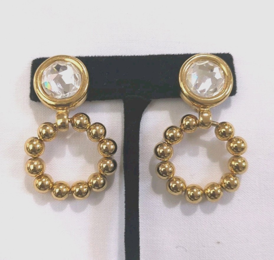 Vintage GIVENCHY Large Crystal Gold Tone Beaded Drop Earrings