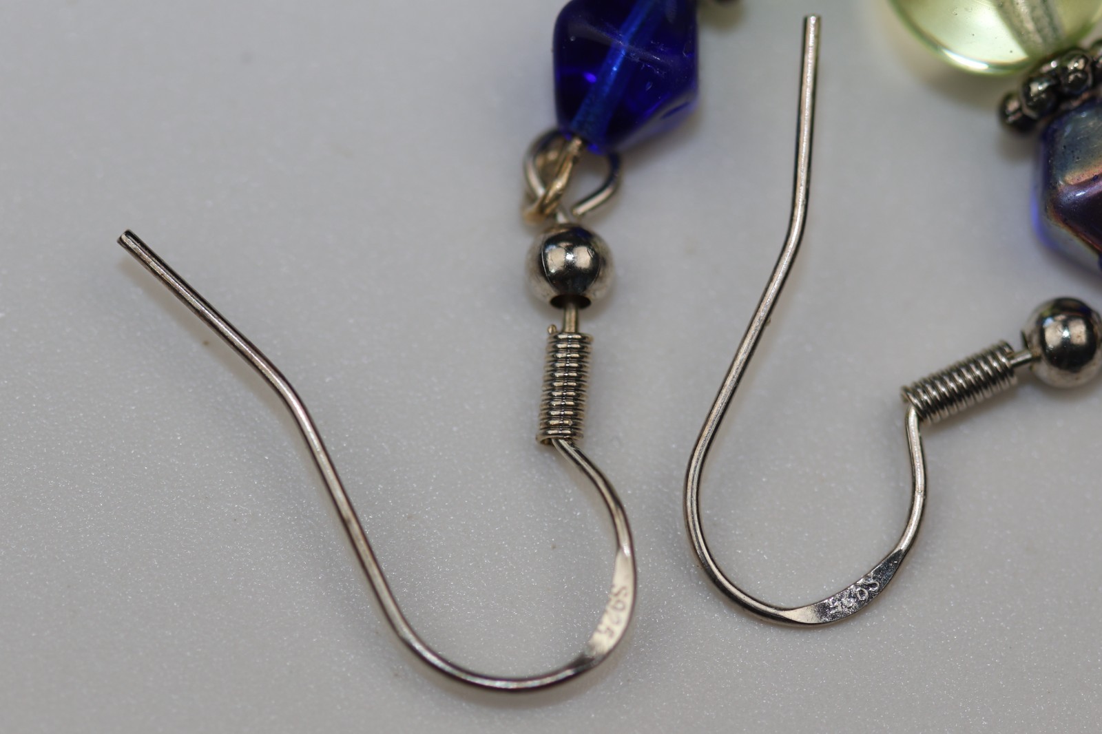 Blue and Light Green Gemstones Dangle Earrings Sterling Silver