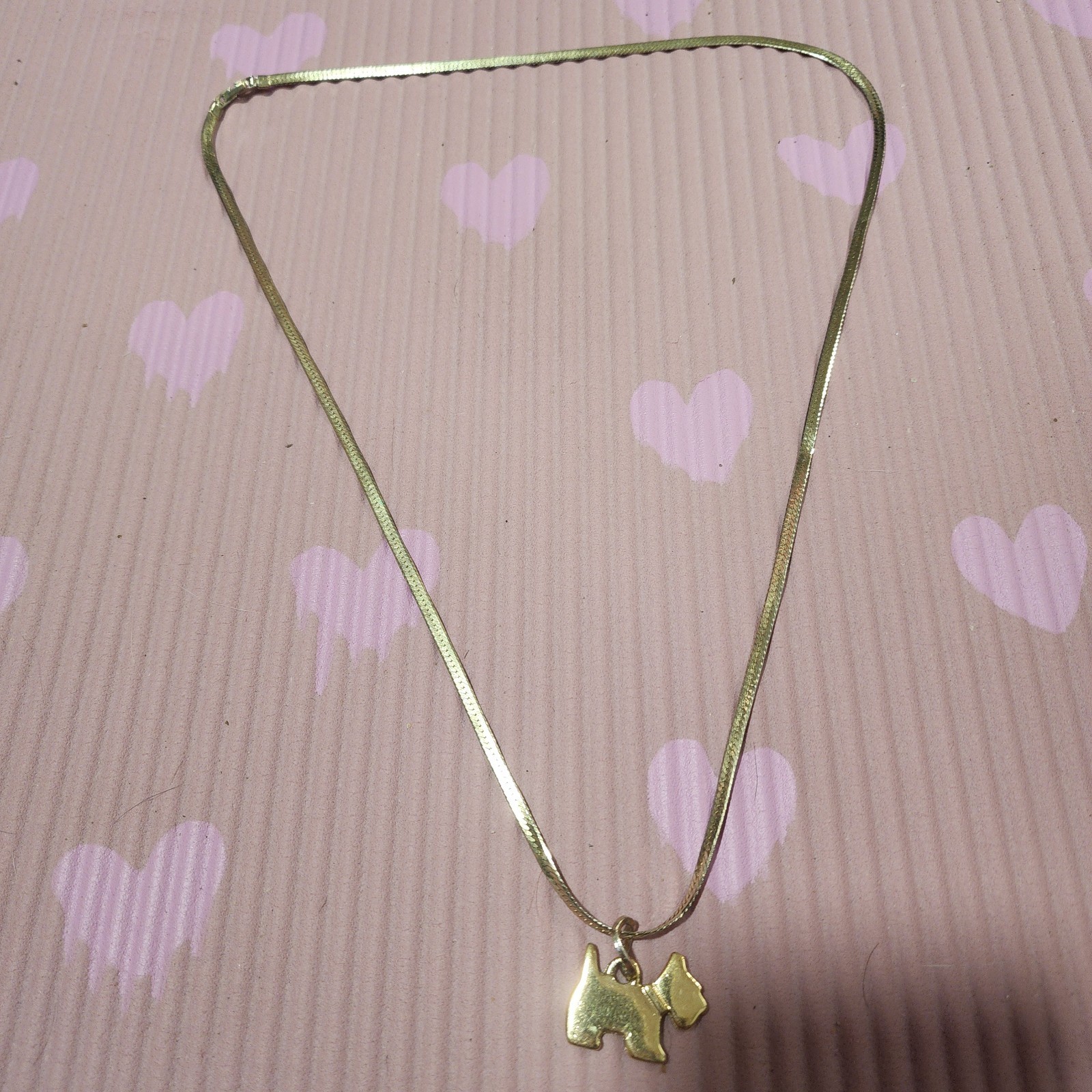 Vintage Gold Tone Snake Chain Style Necklace With Dog Charm Pendant 30″ Long