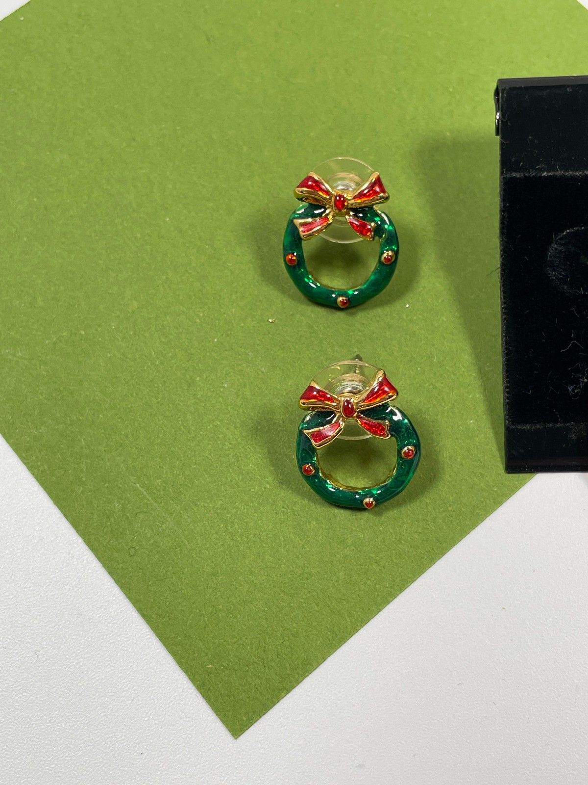 Vintage Signed Eisenberg Ice Green Enamel Christmas Ornament Dangle Earrings