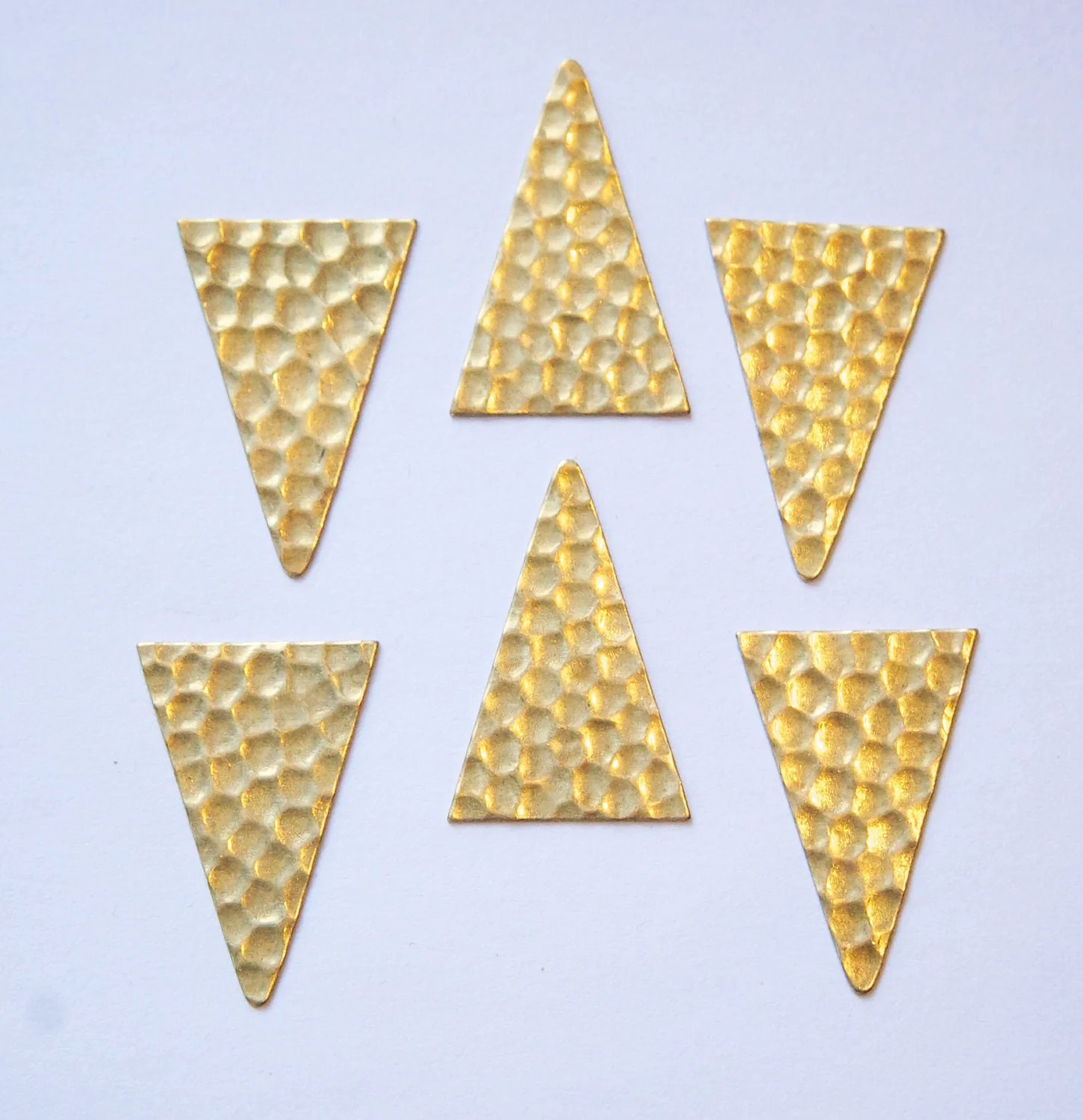 No Hole Raw Brass Geometric Narrow Hammered Triangle Pendant Charm (6) mtl512A