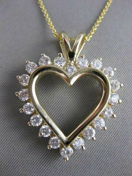 ESTATE 1.51CTW DIAMOND CLASSIC MEDIUM OPEN HEART 14KT YELLOW GOLD PENDANT #17570