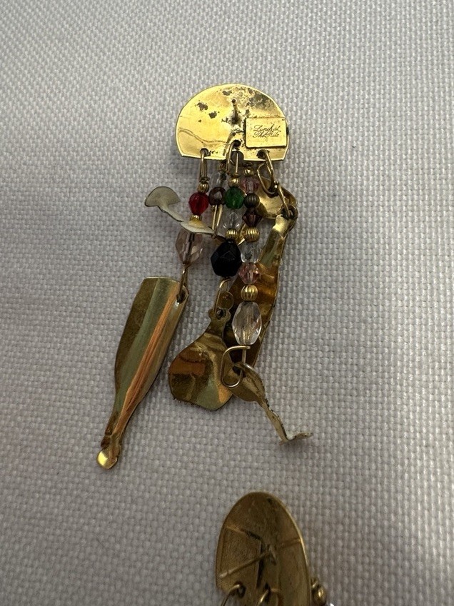 Lunch At The Ritz Wine List Earrings Crystal Enamel Dangle Pierced Ears