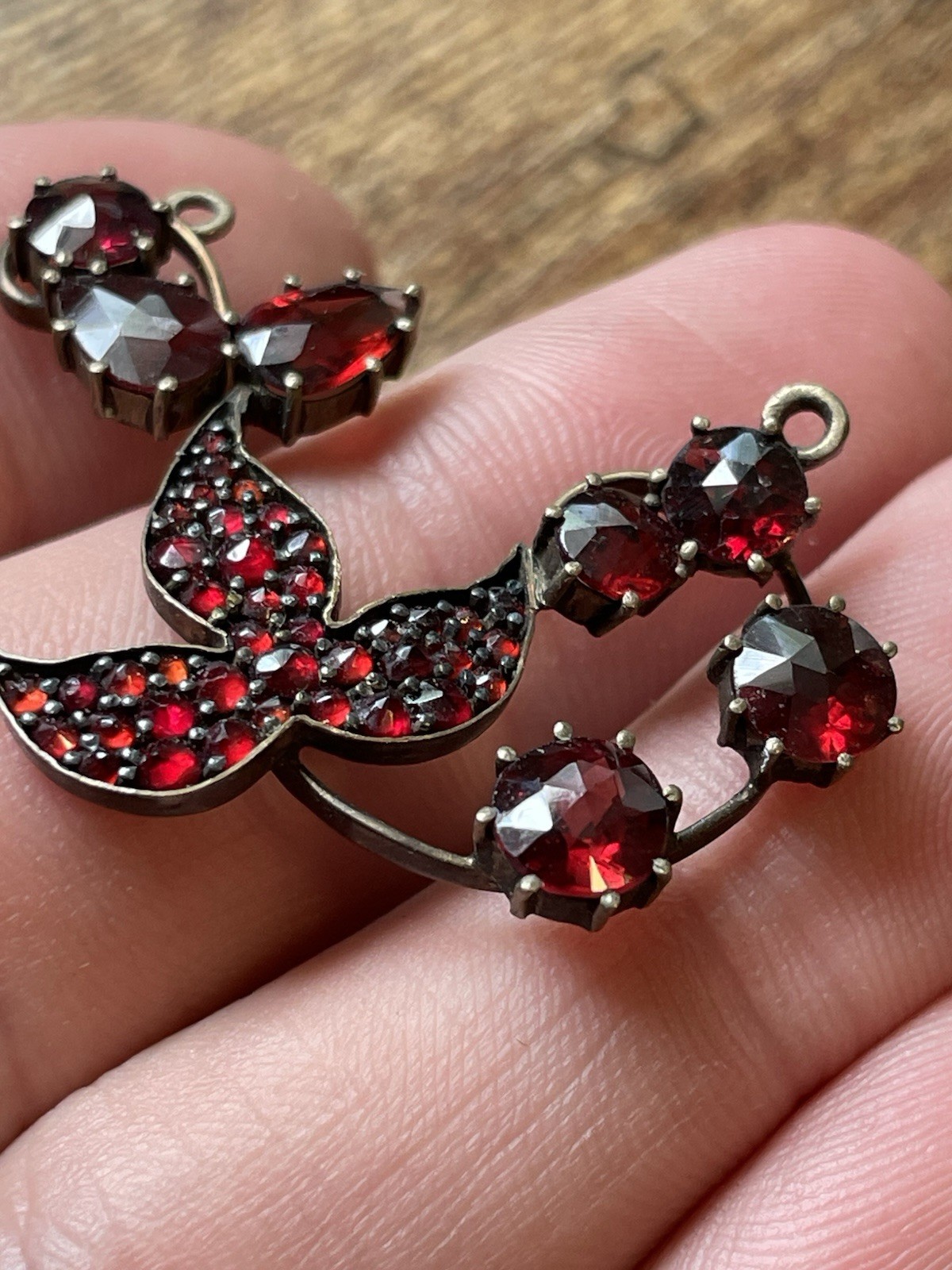 Antique Victorian Bohemian Rose Cut Garnet Pendant 1.5 Inches! Beautiful!