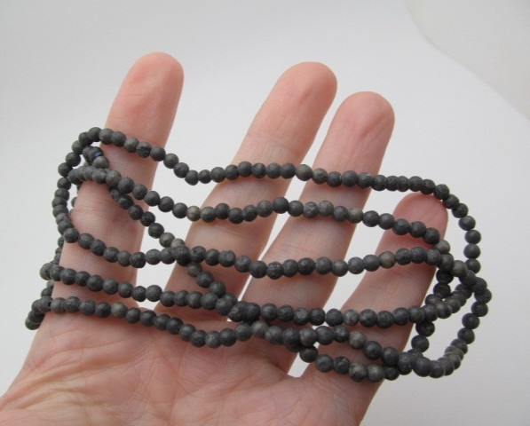 Vintage Dark Grey Kambaba Jasper Stone 4.25mm Round Ball Necklace 34 In