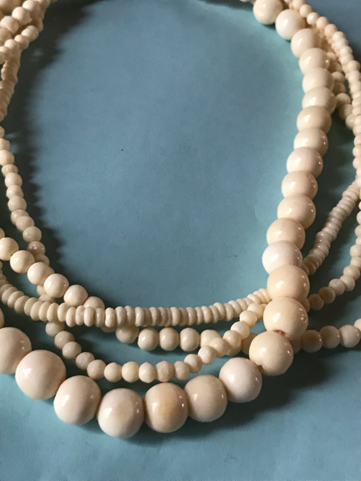 Estate Multistrand Various Sized Cream Plastic or Other Material Bead Necklace –