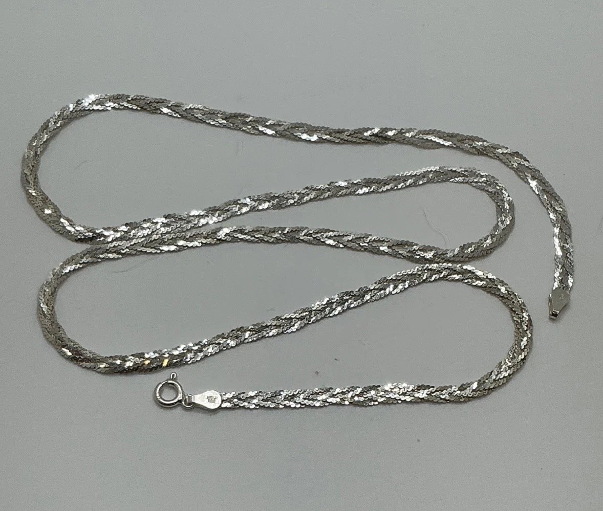 Sterling Silver ITALY 4mm Braided Herringbone Chain 24″ Necklace – 9.71g