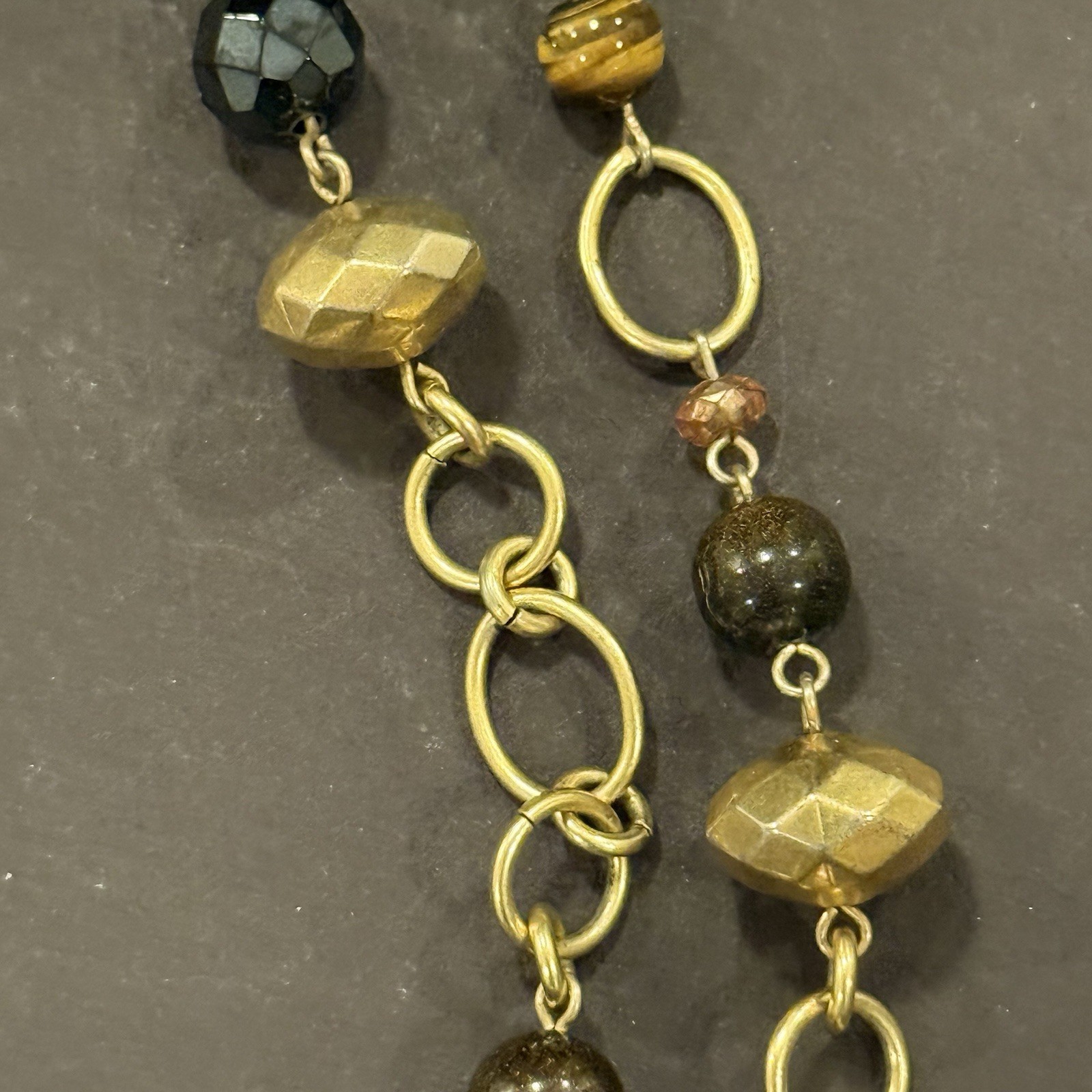 36″ Gold Tone Large Oval Chain Necklace Glass & Faceted Metal Beads