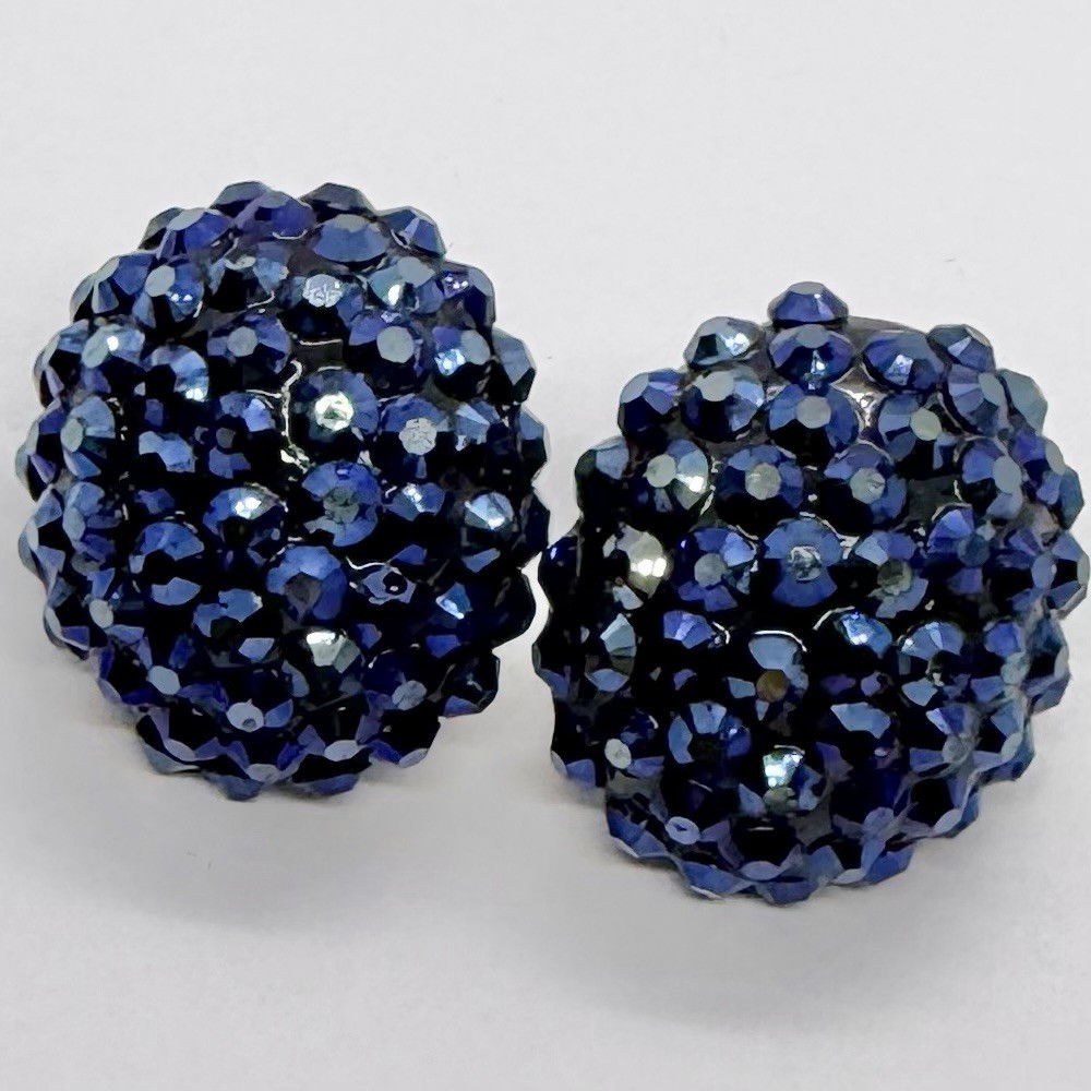 Vtg Blue Rhinestone Encrusted Dome AB Huggie Earrings Clip-on