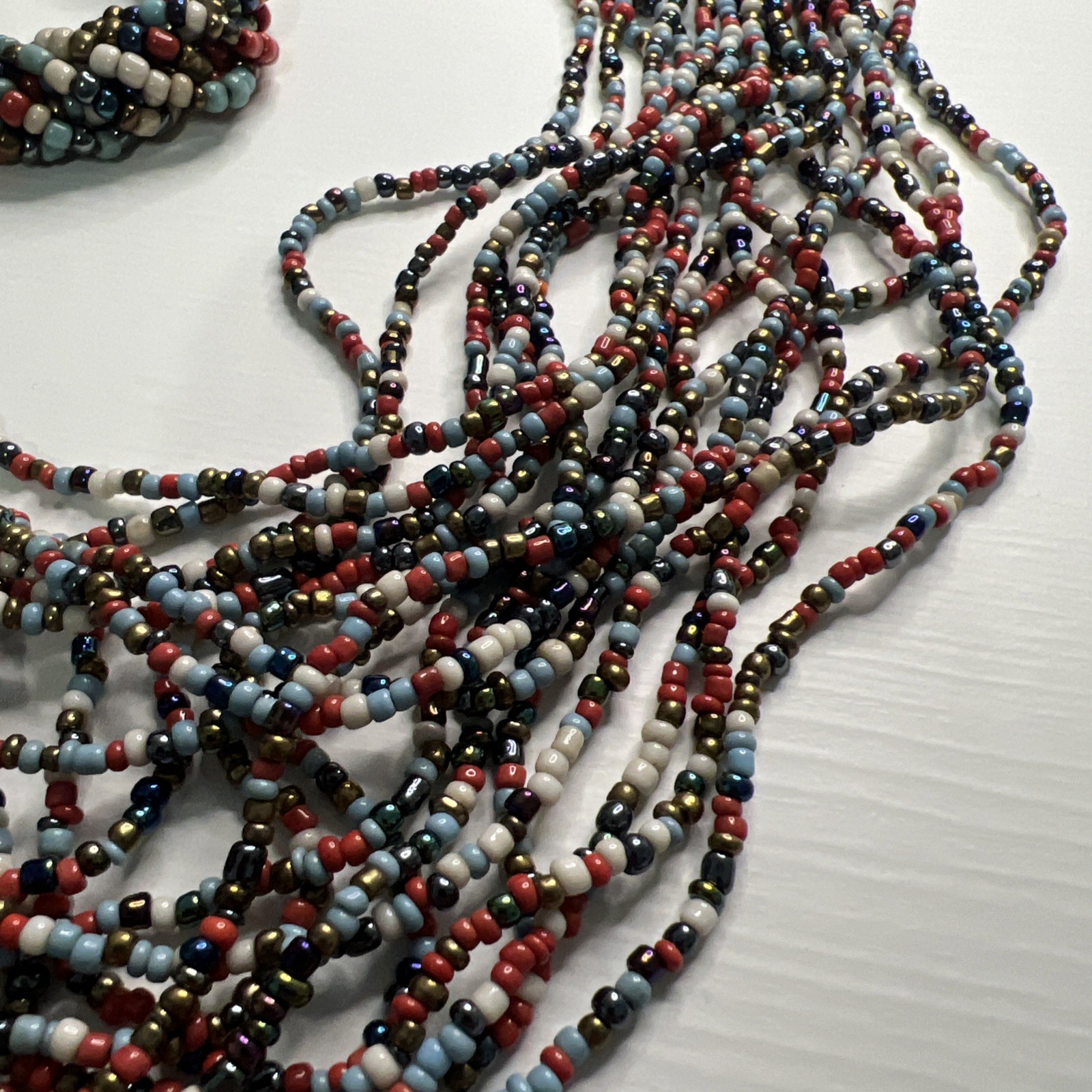 Multicolored Bead Multi Strand Statement Silver Tone Necklace Bracelet Set