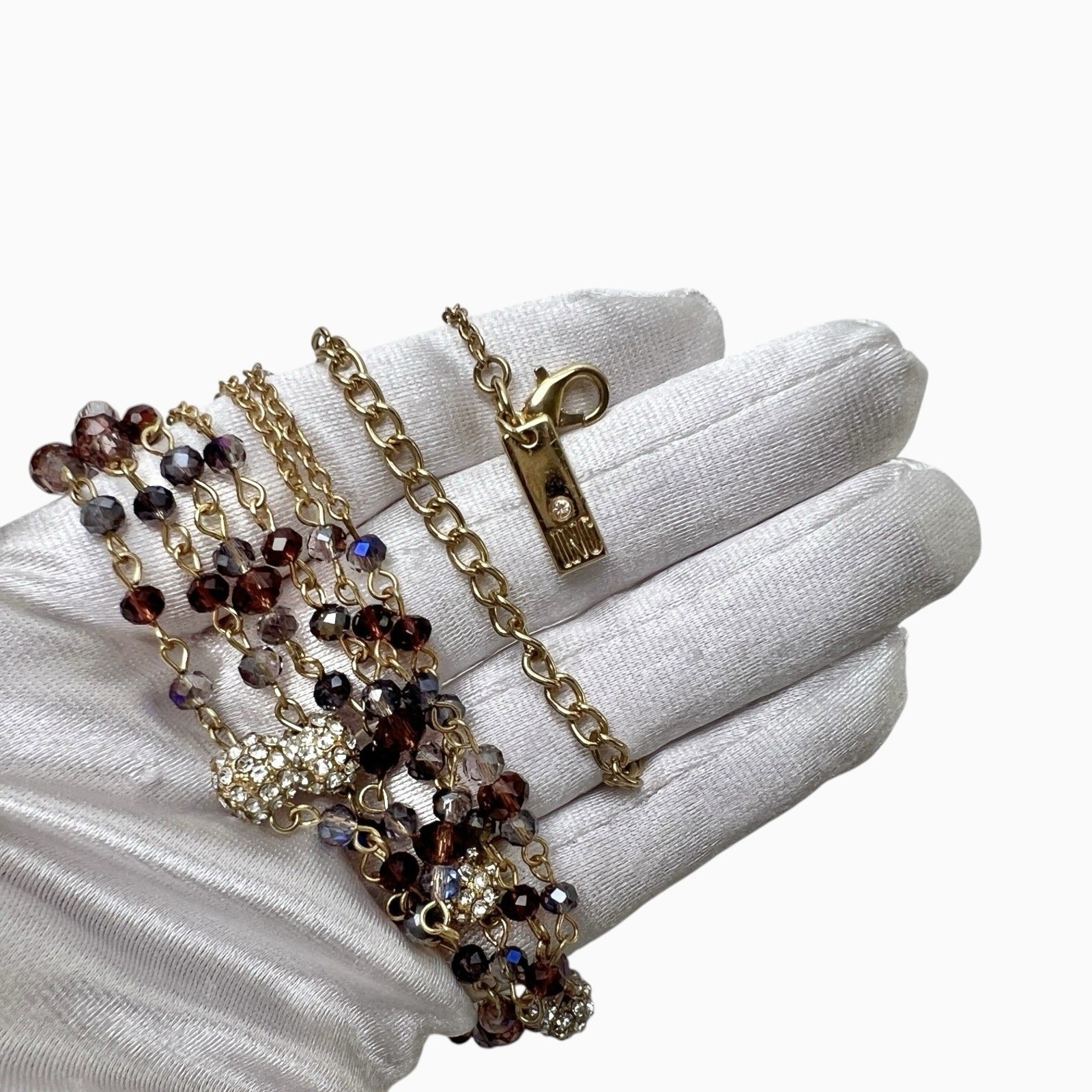 Rhinestone Necklaces Lot 2 Translucent Purple Black Faceted Sparkly Beaded Long