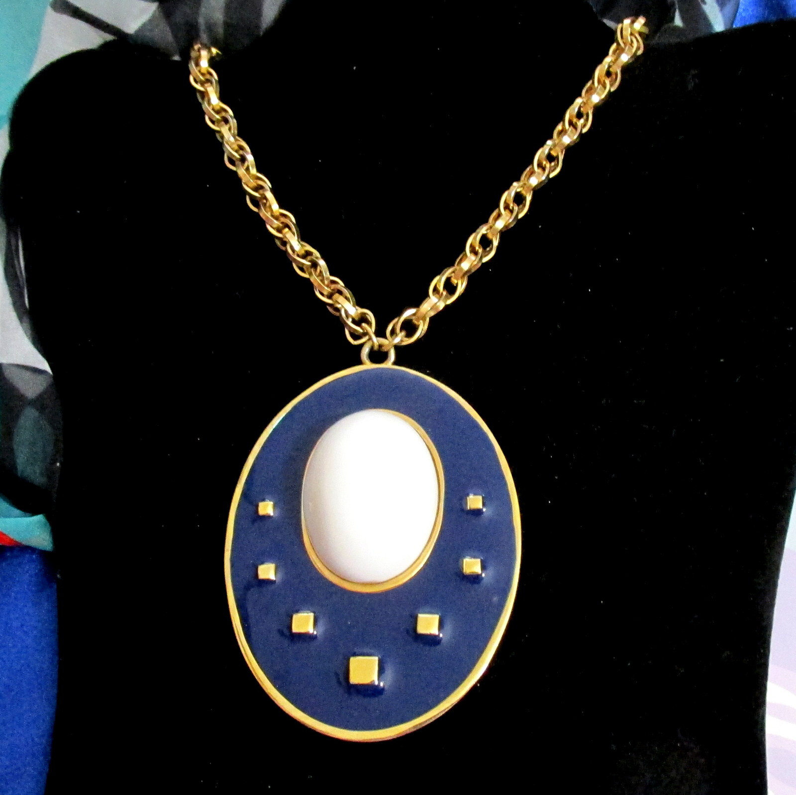 Vtg Runway Rare NAPIER Blue Enamel White Cab Pendant Necklace Book Pc BERTOLLI