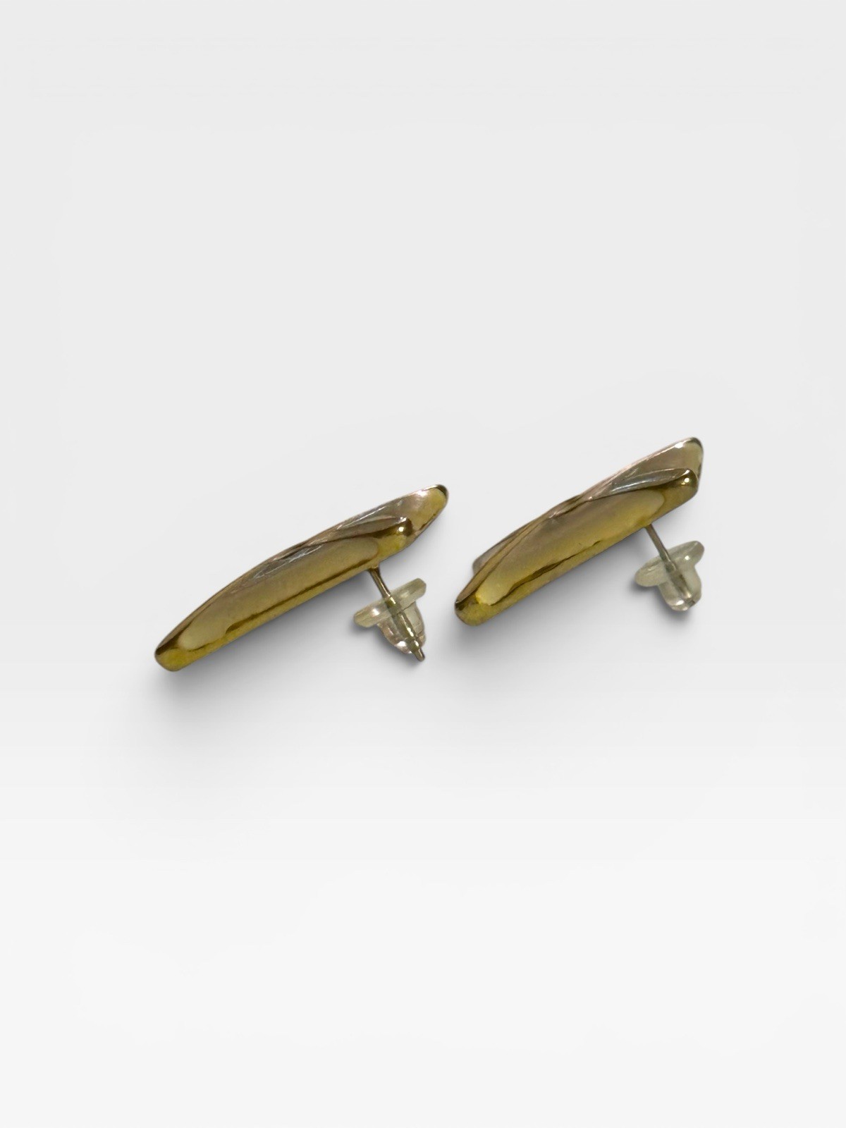 Vintage 1980s Square Enamel Heavy Gold Plated Power Statement Earrings 1” X 1”