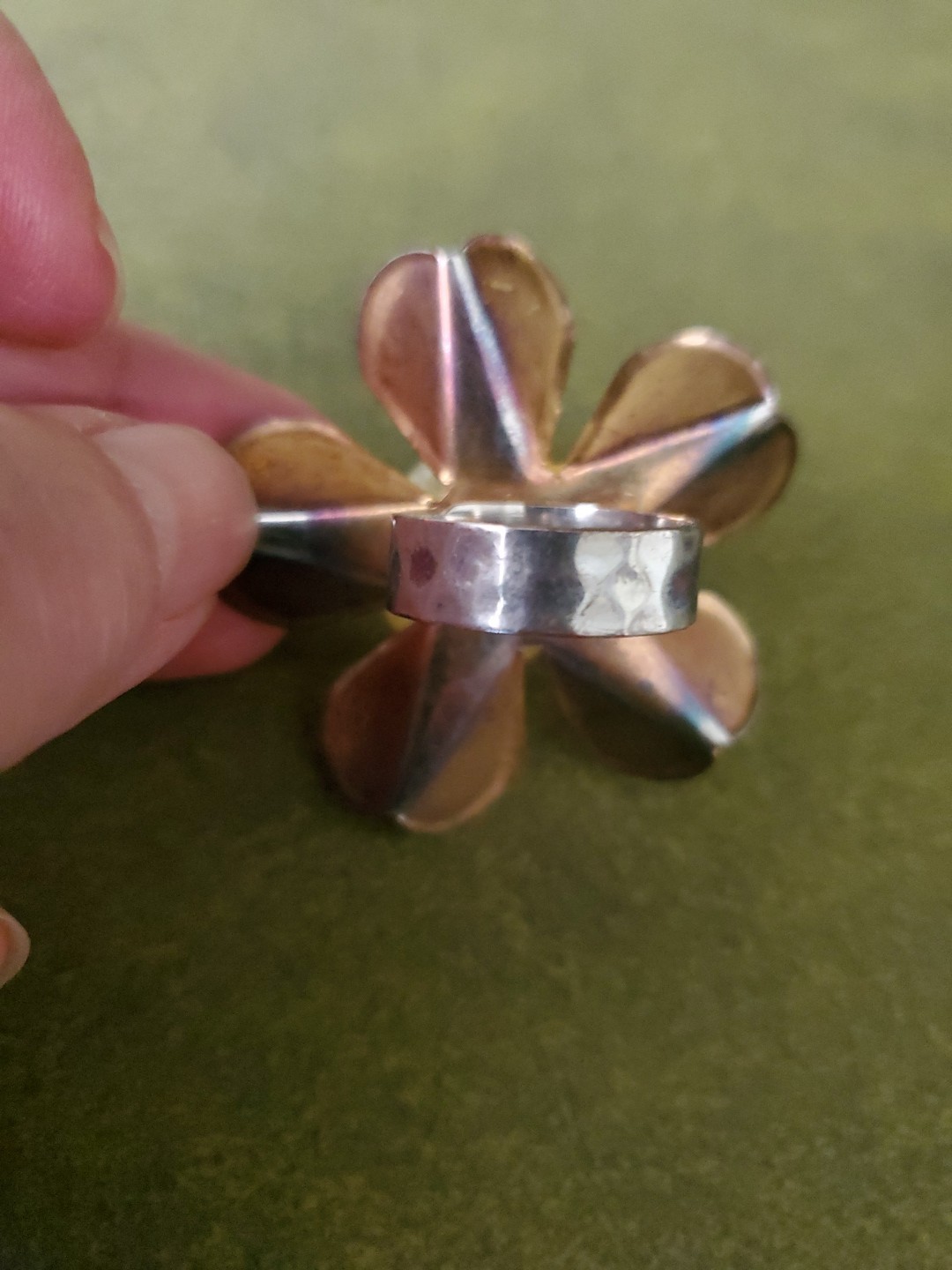 Goldtone Yellow Enamel Quartz Stone Center Flower Ring ~ Adjustable Size