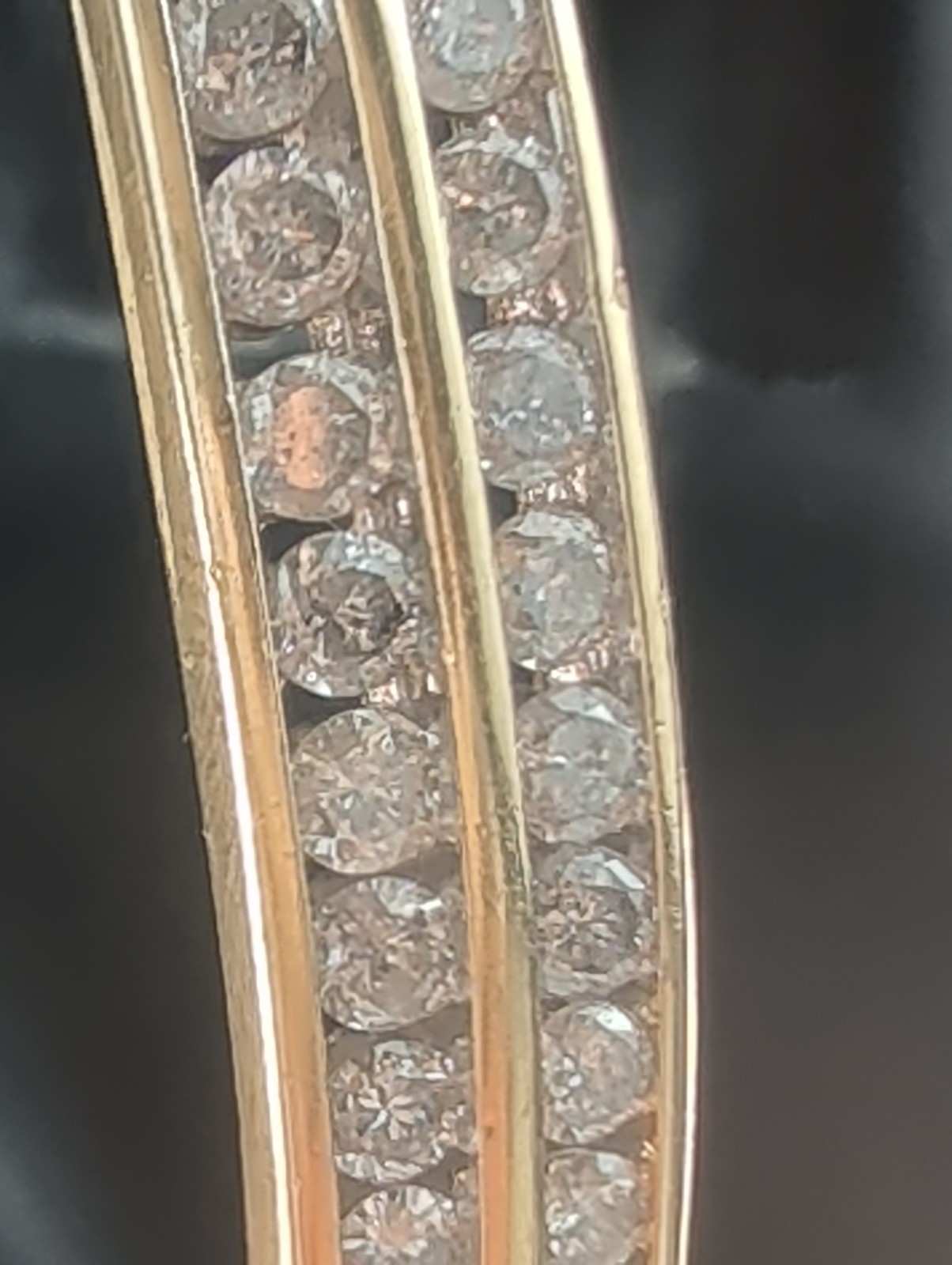 14K Gold Bangle Hinged Safety Clasp 42 Graduated Diamonds VTG, 14.83 grams
