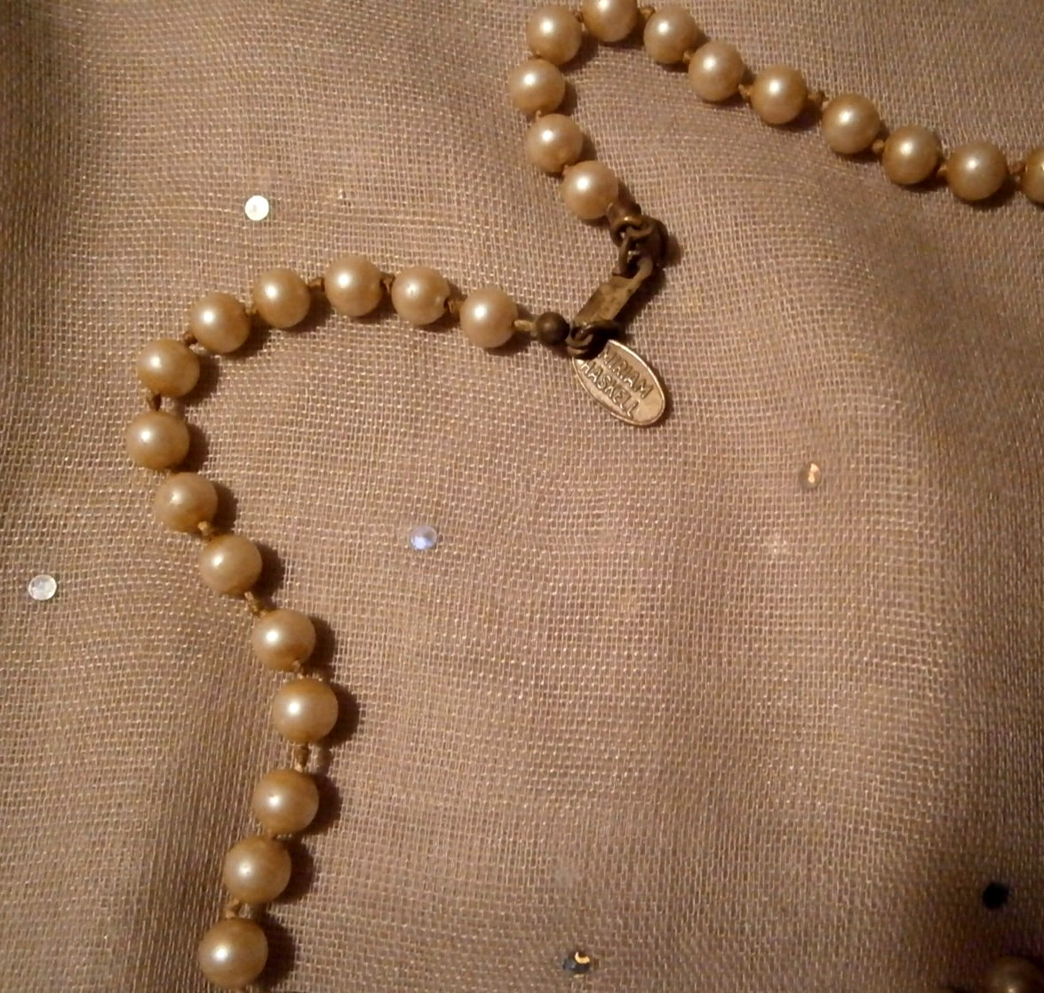 Vtg Signed Miriam Haskell Pat#3427691 Cream 4mm Faux Pearl Beaded Necklace 32″