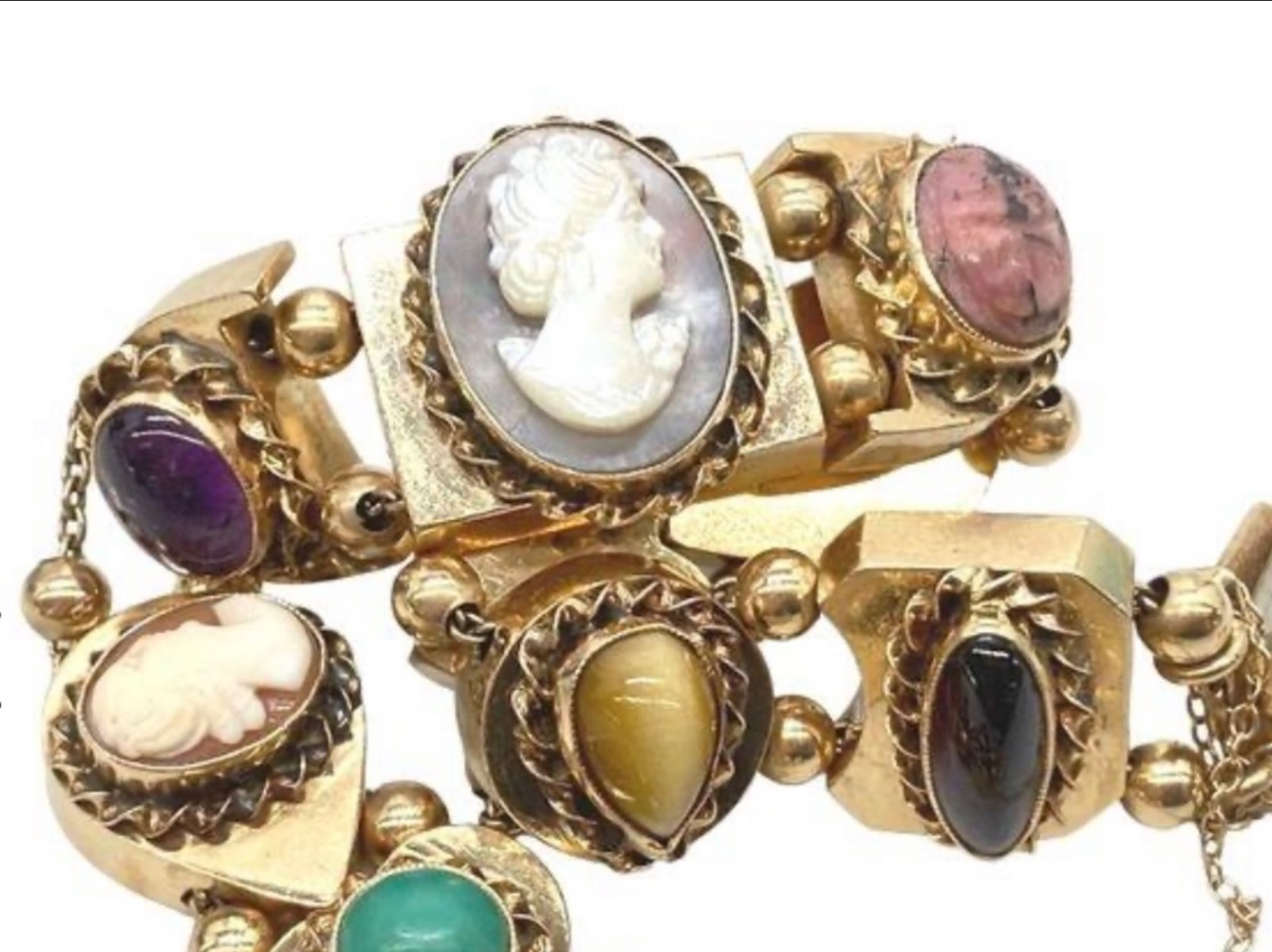14k Gold ANTIQUE VICTORIAN GOLD CHARMS SLIDE BRACELET. CIRCA (1837-1901)