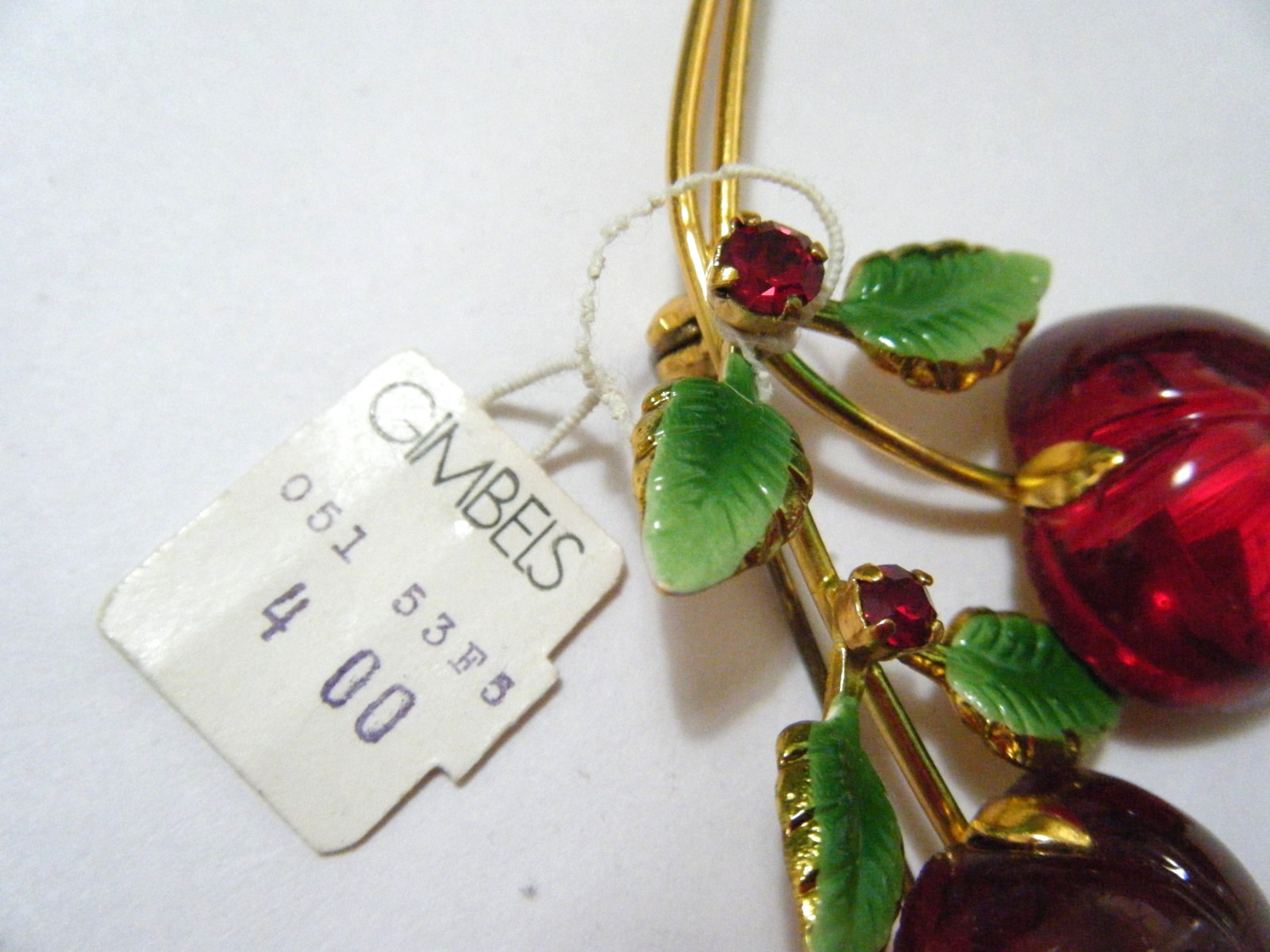 Vintage 50s Austria Double Bright Red Glossy Glass Cherry Brooch Pin Orig. Tag