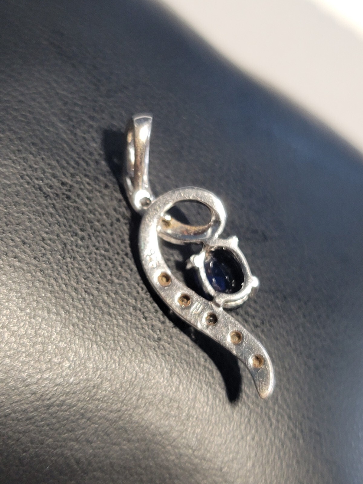 Sterling Silver Blue Stone Pendant 925 Elongated 1.25″ Long 1.87 grams