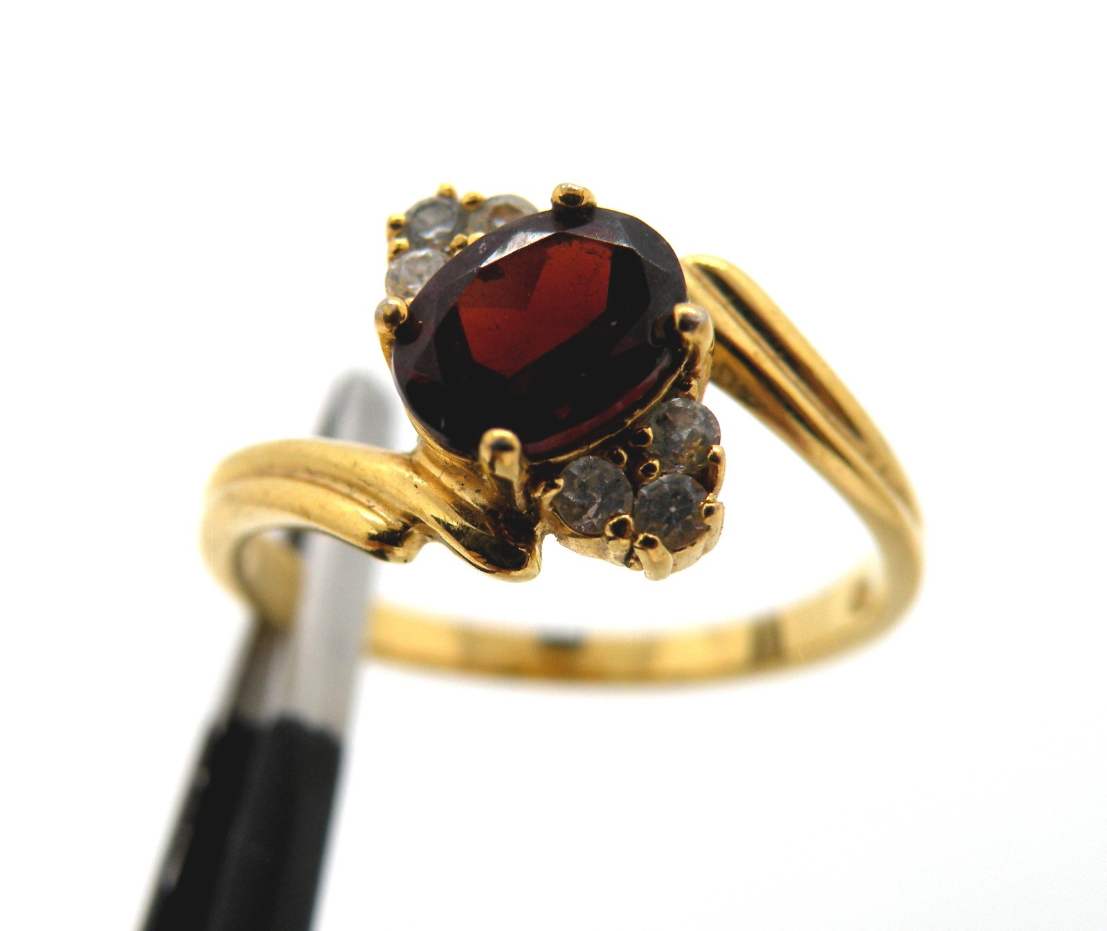 JC Signed Vintage Red & Clear Crystal Stone Women Gold Tone Jewelry Ring Size 9