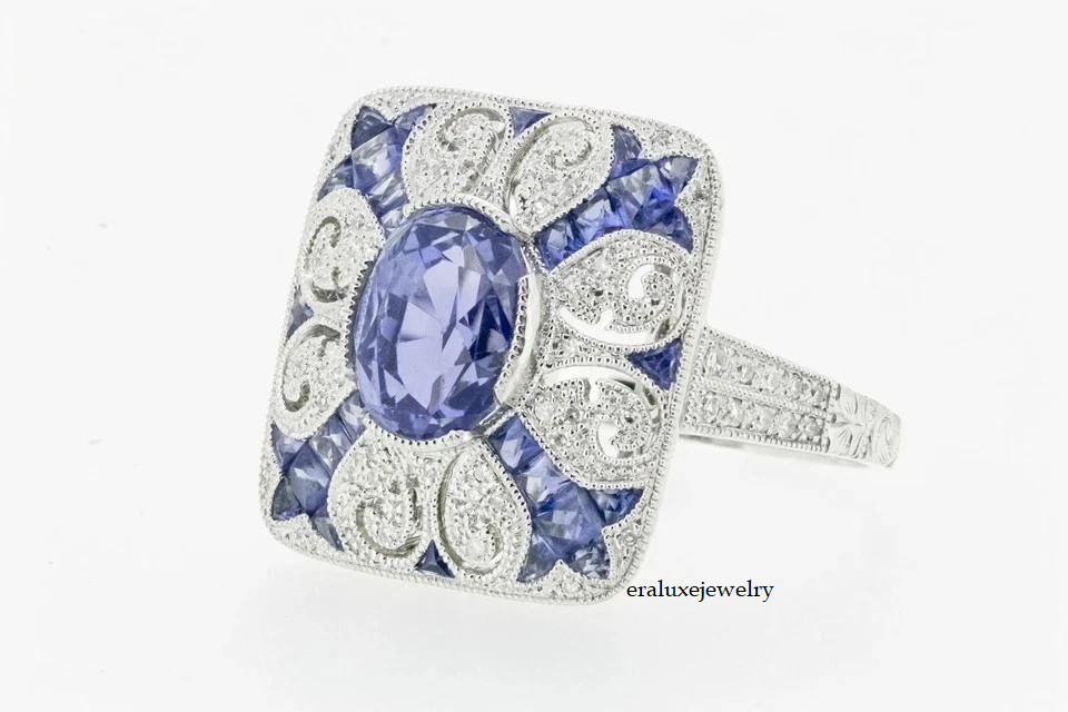 3Ct Art Deco Vintage Style Lab Created Diamond Engagement 14K White Gold FN Ring