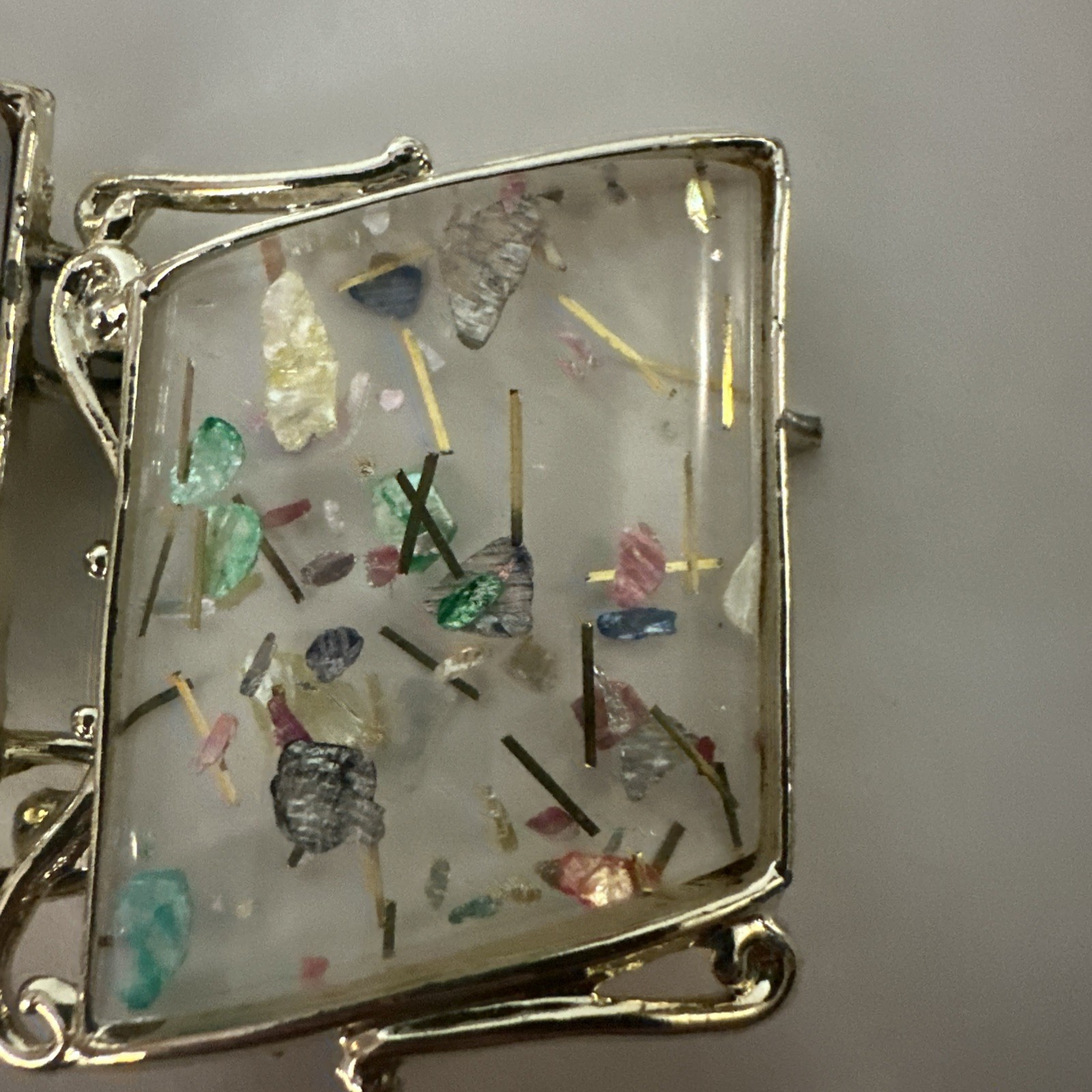 VTG 1950s PAM Confetti Lucite Jewelry Set Bracelet Necklace Earrings Gold Tone