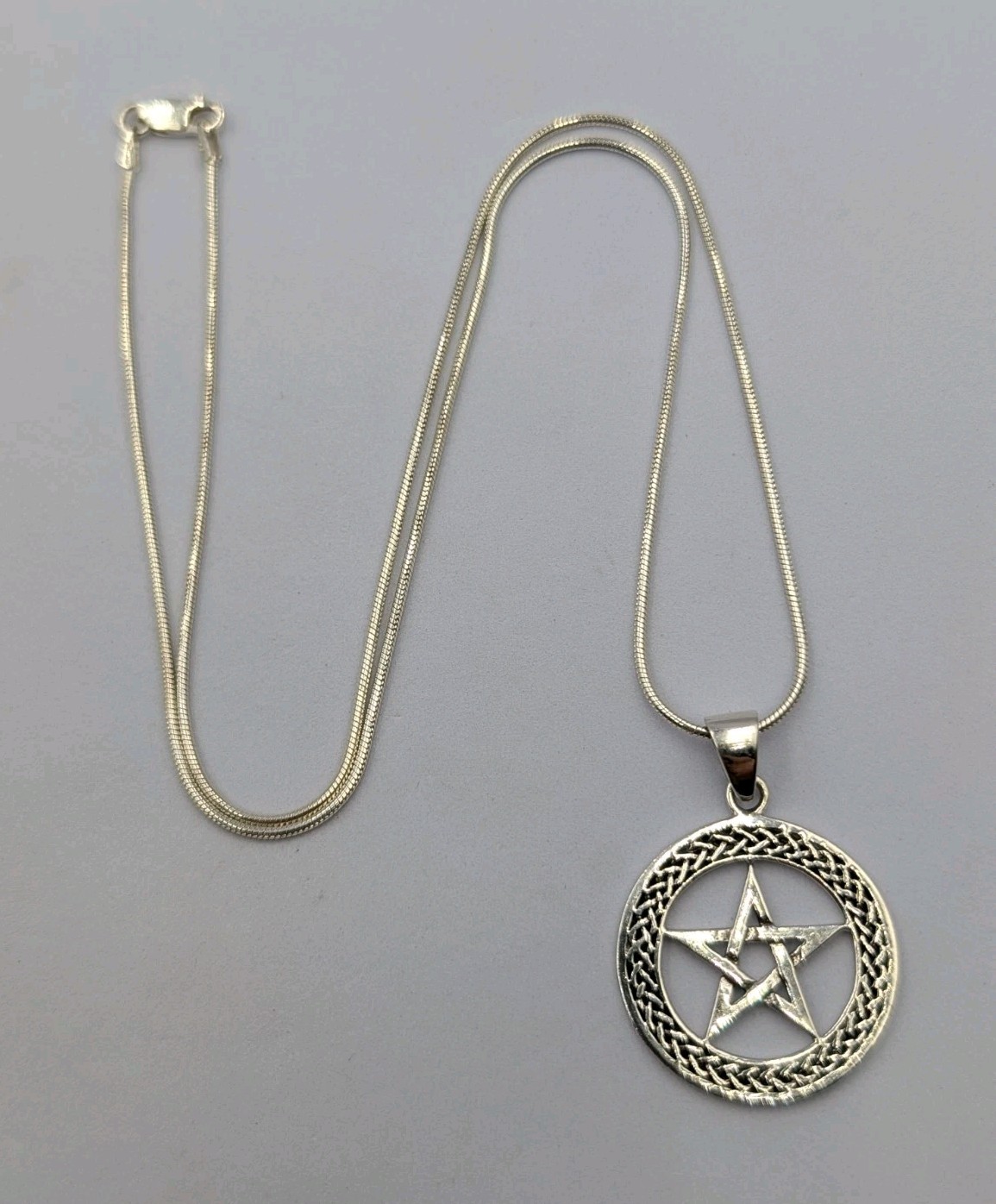 Vtg 925 Sterling Silver Celtic Pentacle Pendant 20″ Snake Chain Unisex Necklace