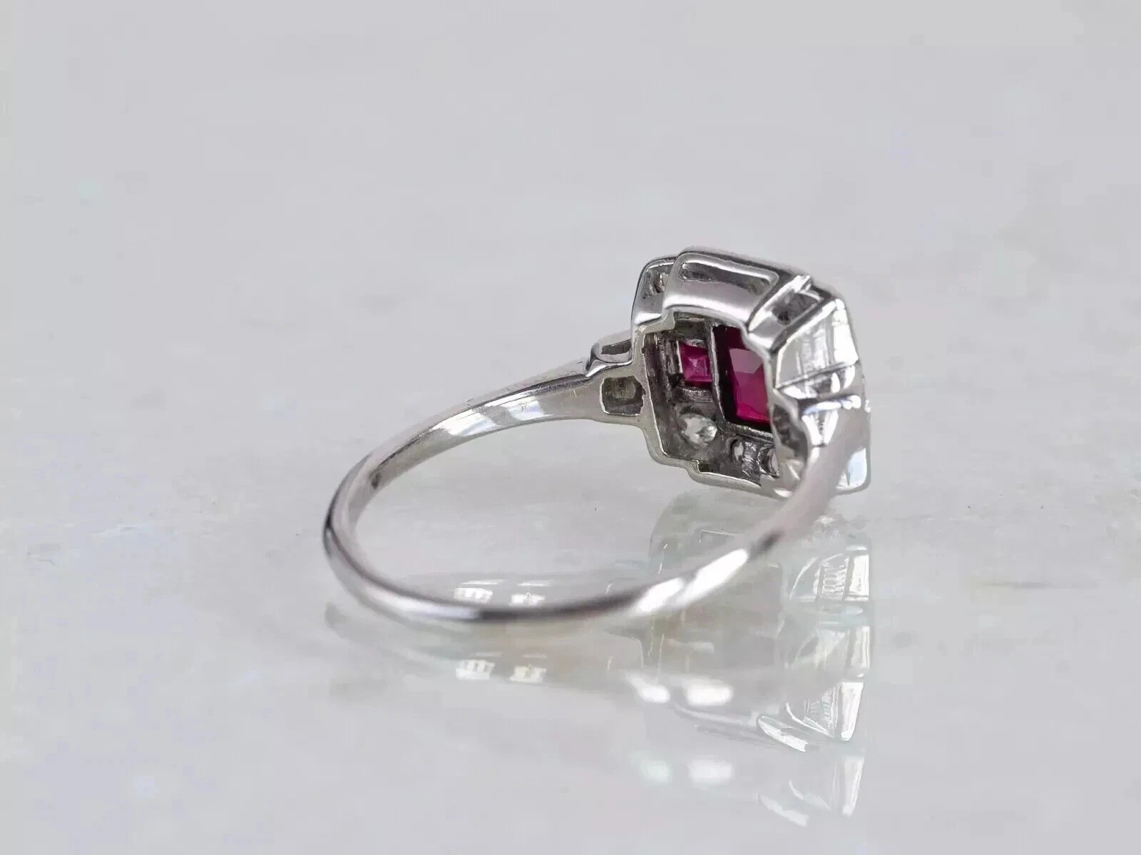 2Ct Art Deco Style Lab Created Ruby & Diamond Wedding 14K White Gold Finish Ring