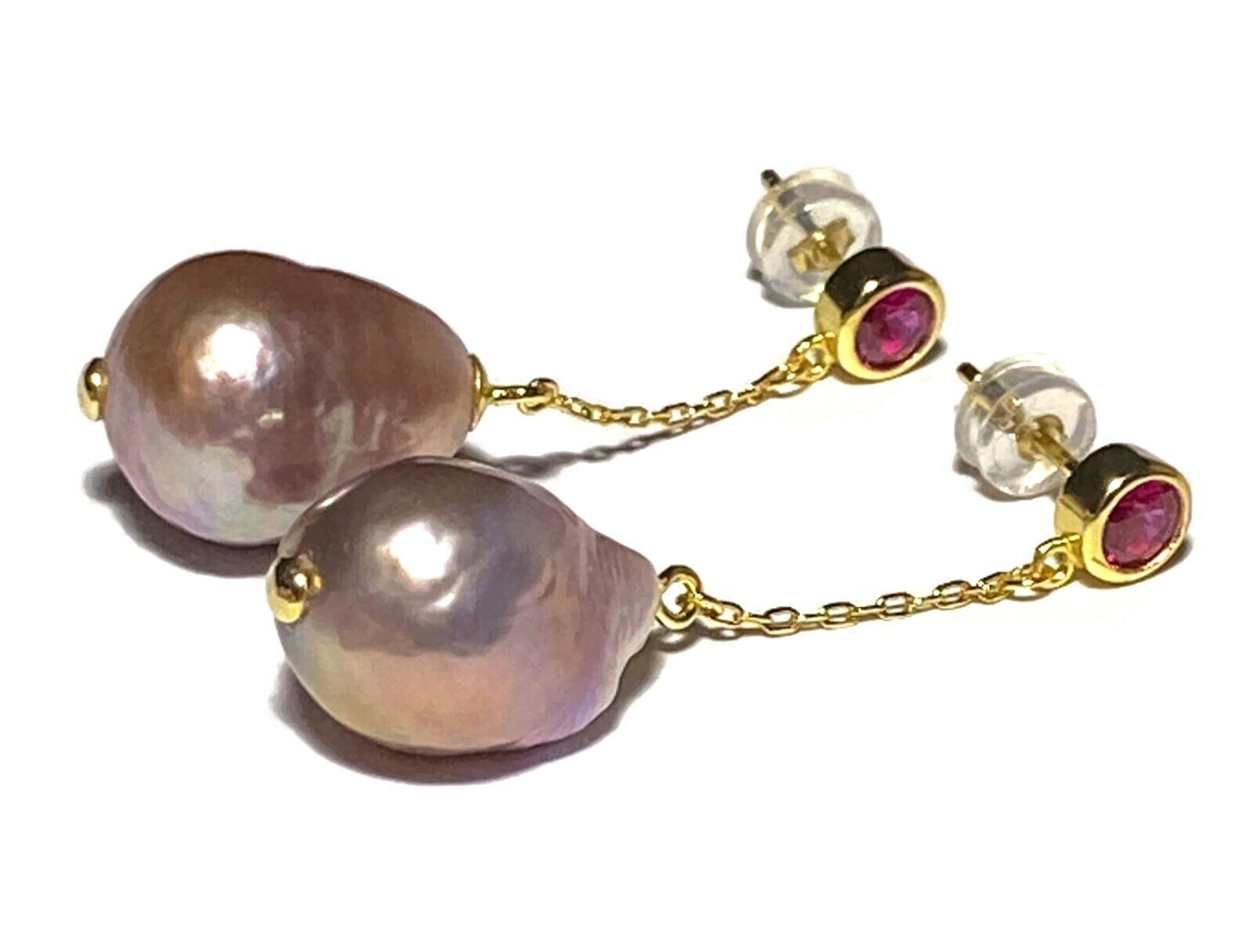 UNIQUE Baroque 12 x 14.5mm Deep Lavender Purple Keshi Pearl Dangle Earrings