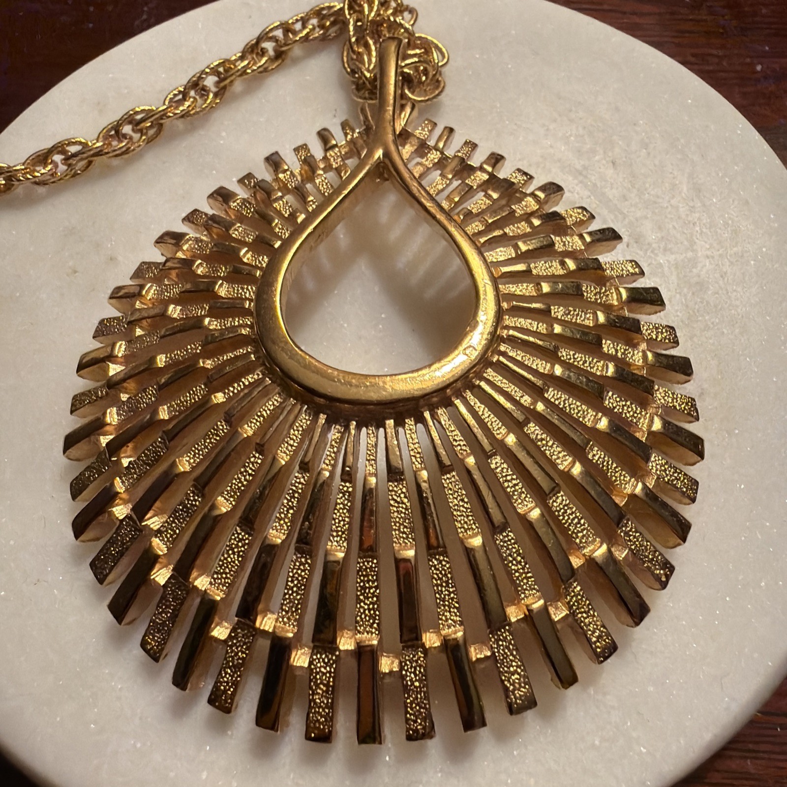 Vintage Trifari Gold Tone Sunburst Pendant Large includes chain