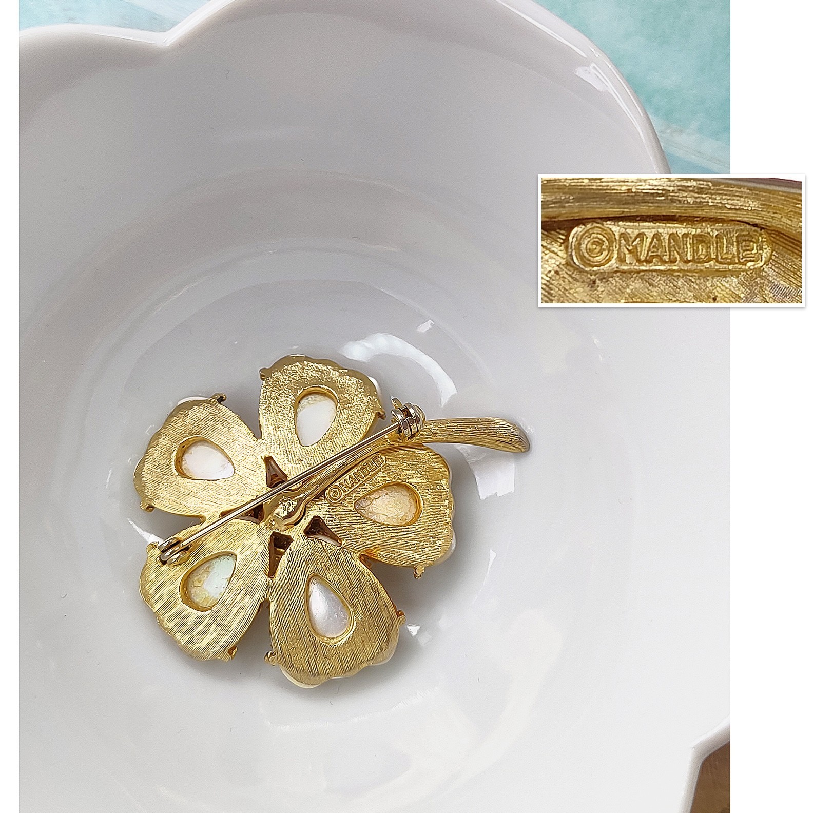Vintage MOP Flower Set Pin Clip Earrings + Pendant Hook Converters Pearly MANDLE