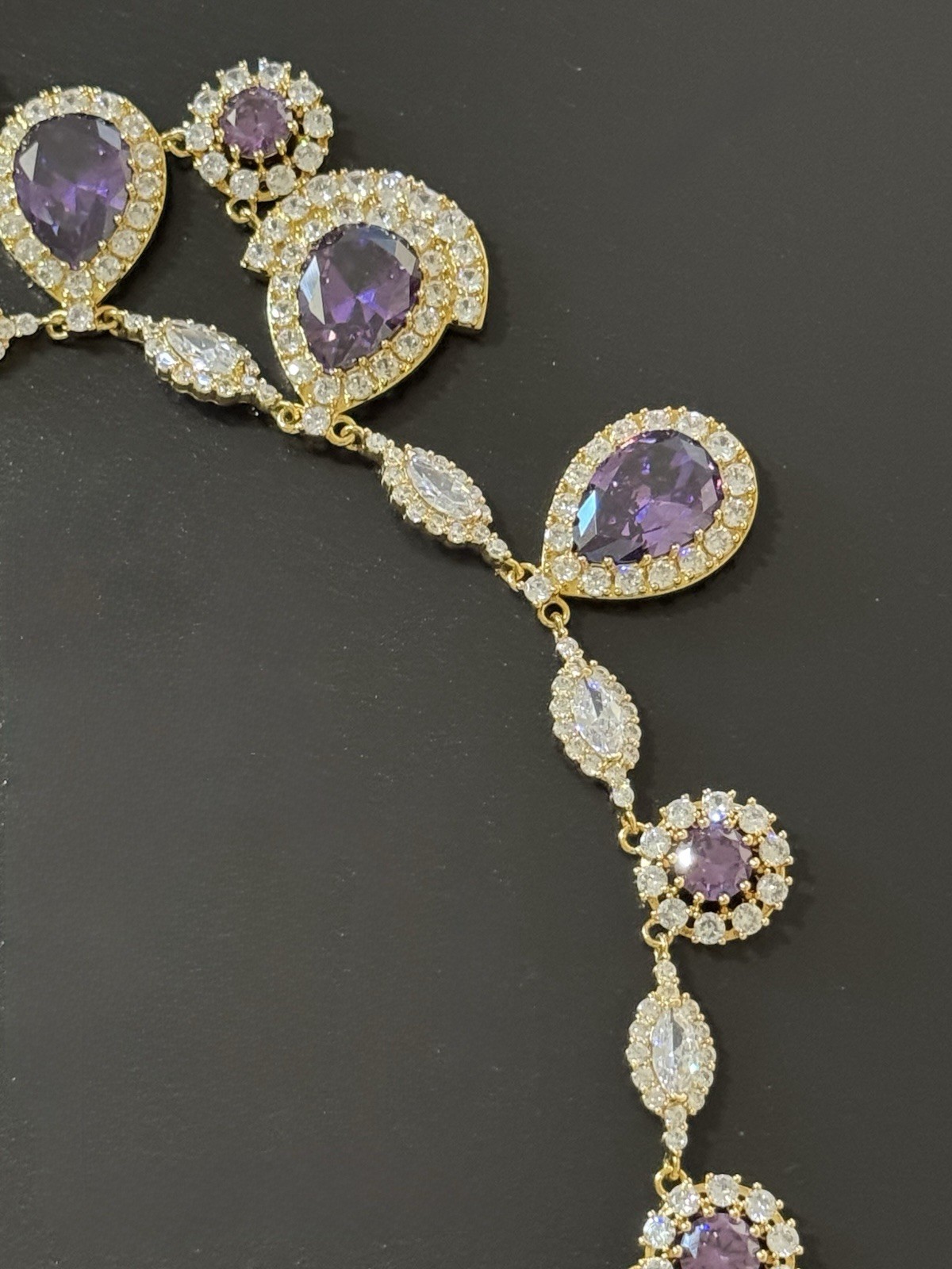 Ciner Signed Purple & Clear Crystal Rhinestone Drop Necklace 1960s