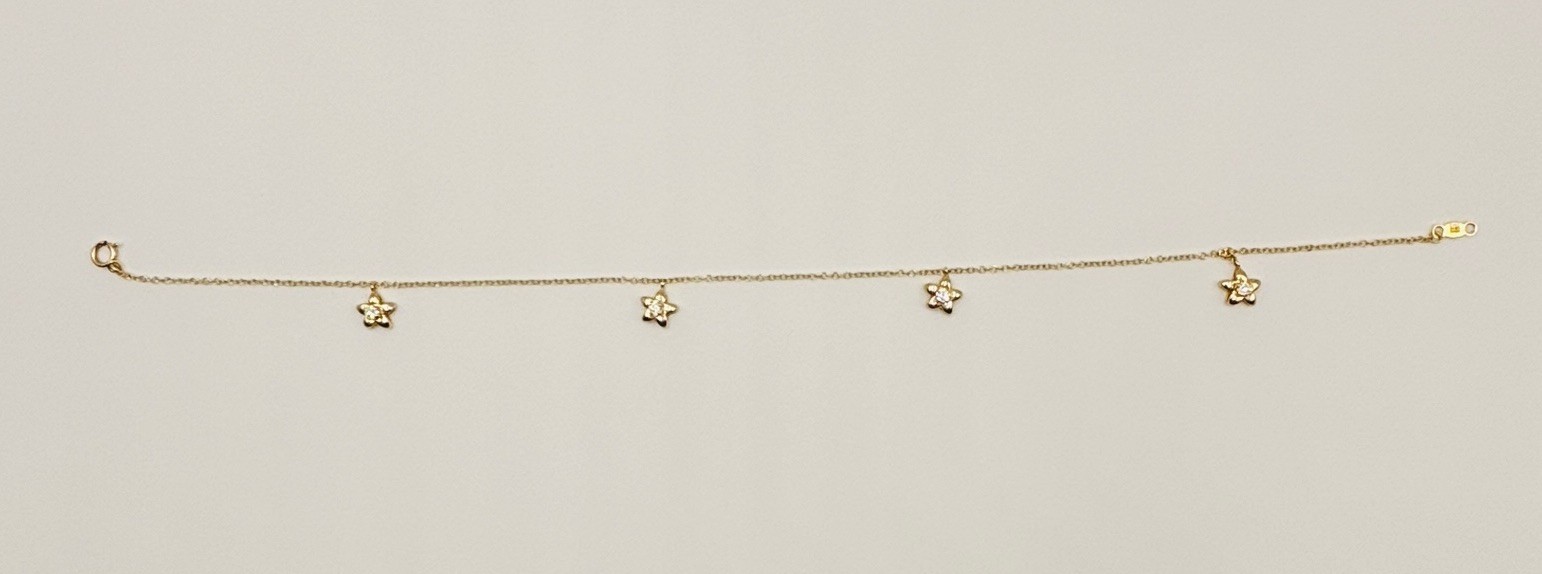 14K Yellow Gold 2.05g CZ Bracelet Celestial Star Dangle Charm Vintage DOCZ