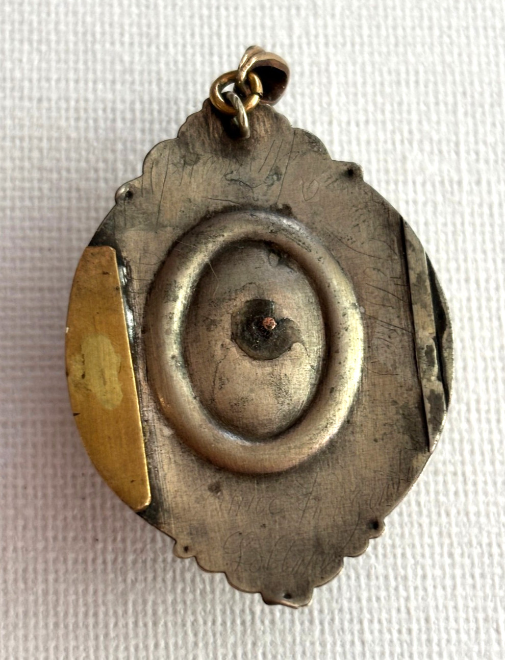 Antique Edwardian Memento Mori Brass Gold Plated Skull Black Stone Pendant