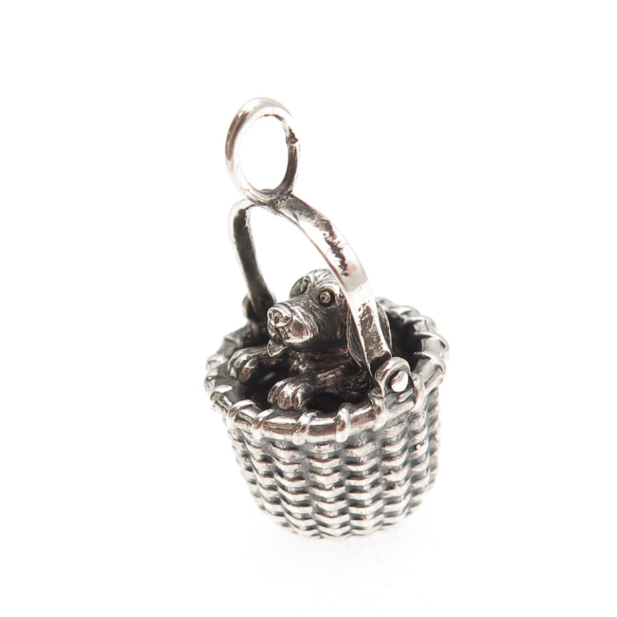 Brown County Baskets 925 Sterling Silver Vintage 2000 Dog Basket 3D Mini Pendant