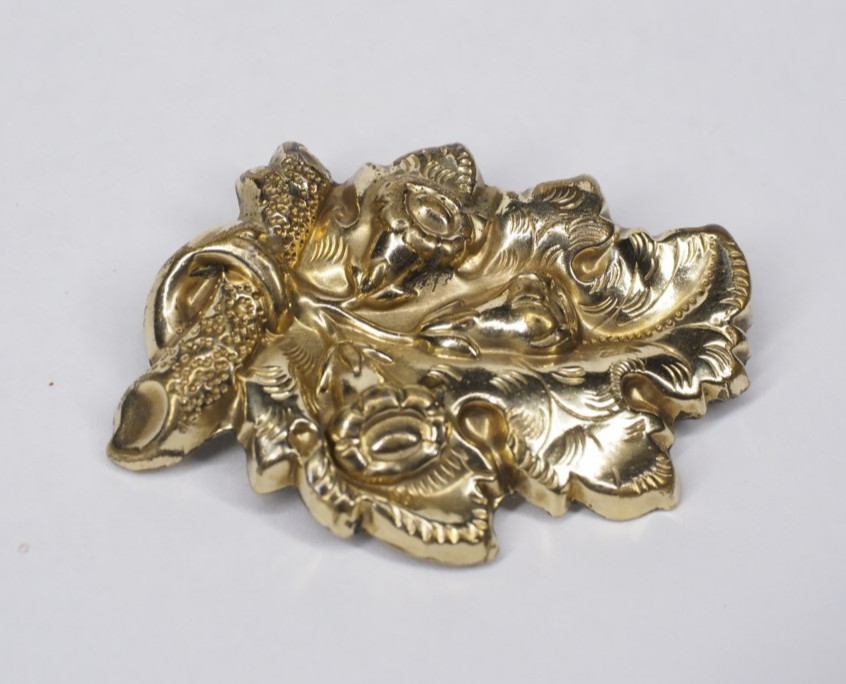 Antique brooch pin hollow rolled gold tube hinge C-clasp jewelry rose floral