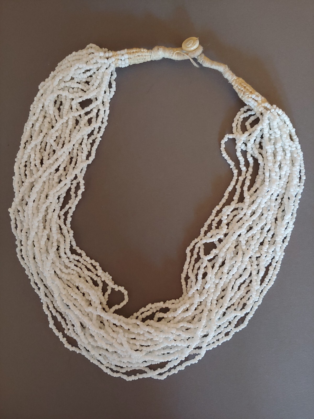 Vintage necklace multiple strands white glass trade beads torsade no metal 20″